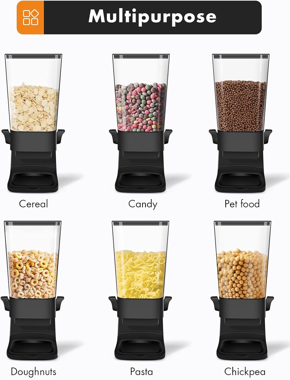 Tokokimo Cereal Dispensers Countertop, Dry Food Dispenser Storage Container Organizer for Granola, Cereal, Dry Food, Cat Food, Black(2 Pcs) - White-2Pcs image number 3