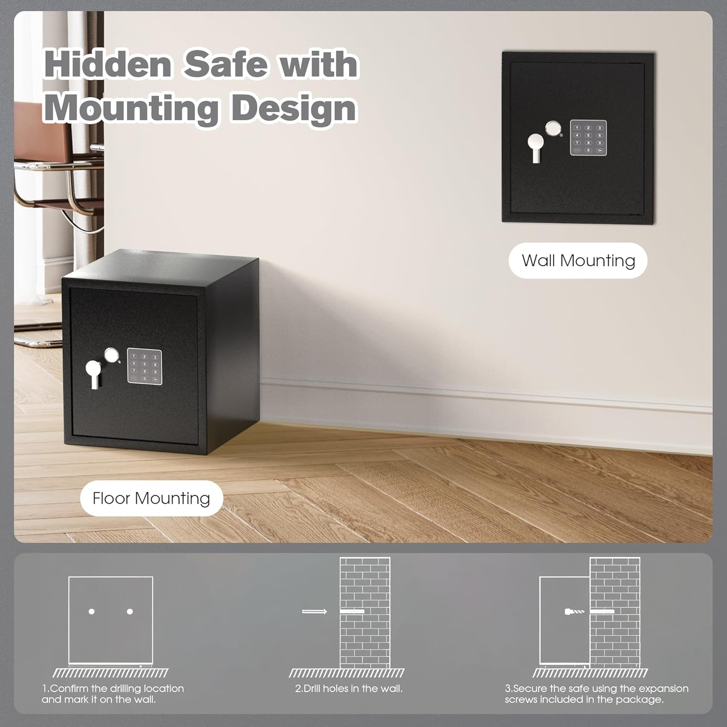 Advwin Security Safe and Lock Box, Steel Drop Safe with Electronic Digital Keypad and Keys, 50 L/1.77Cubic Feet, for Home Office Hotel Business Jewelry Cash