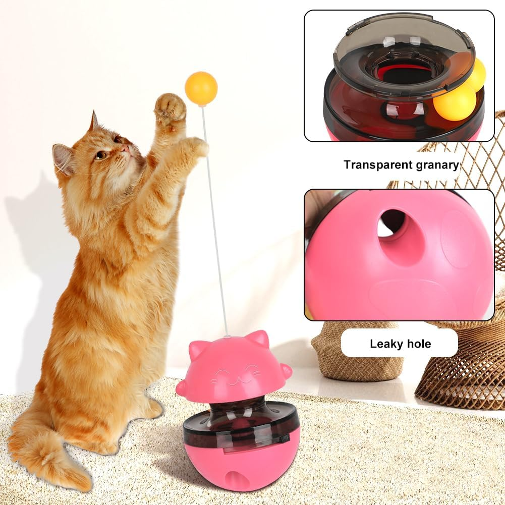 RANJIMA Interactive Cat Toy, Cat Toy for House Cats, 3 in 1 Feather Toy, Cat Feeder Toy, Feeder, Cat Toy with Toy Feeder (Pink) image number 5