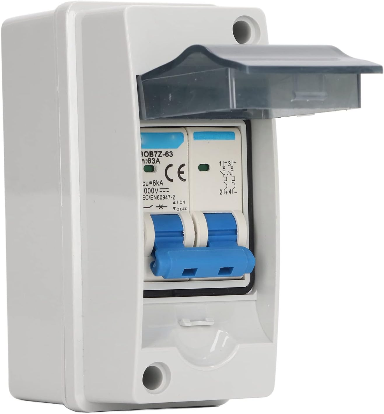 DC Miniature Circuit Breaker, 2 Pole 1000V 63Amp Isolator PV Solar Disconnect Switch with IP65 Waterproof Cover Overvoltage Circuit Isolator for Solar Panels Grid System image number 5