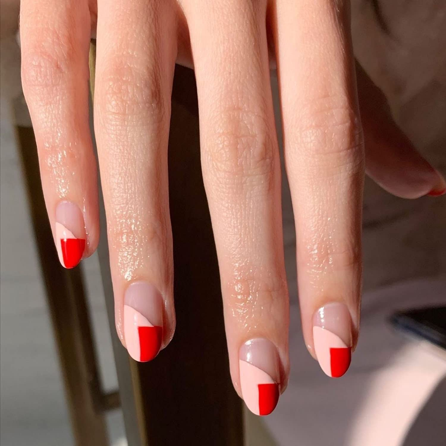 Oval Short Press on Nails Red Stiletto False Nail Full Cover Hypotenuse Nail Art for Salon Women Girls 24PCS image number 5