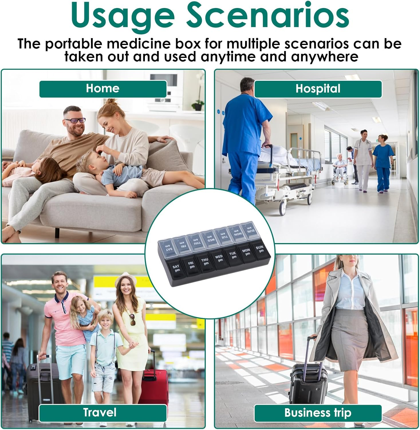 Weekly AM & PM Pill Organizer, Medicine Container 7 Days 2 Times Day and Night for Travel, Tablet Organiser Large for Vitamins Fish-Oil Supplements Capsule Storage with Braille (Black & White) image number 1