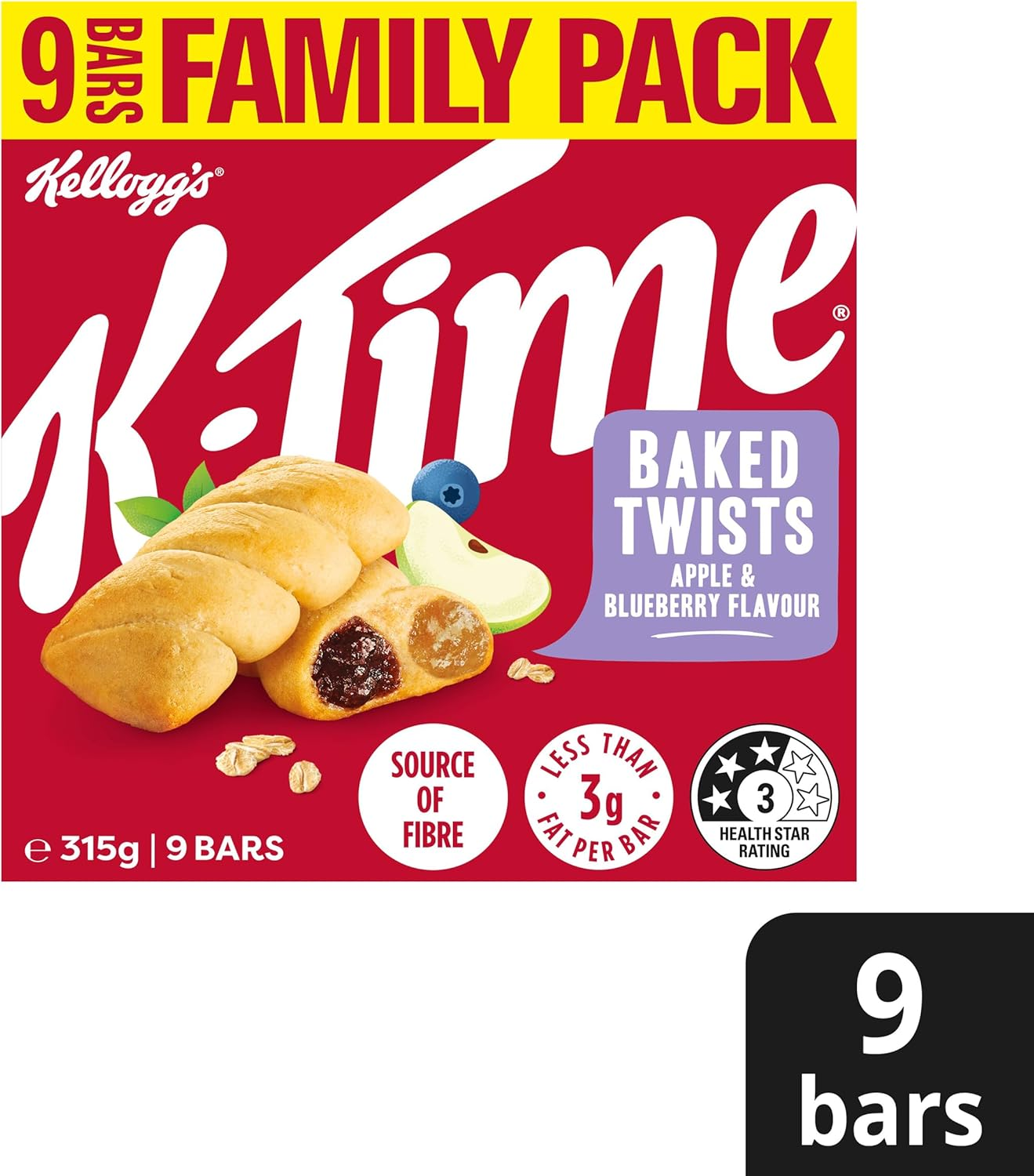 Kellogg'S K-Time Baked Twists Apple and Blueberry Flavoured Snack Bars, 9-Pack image number 4