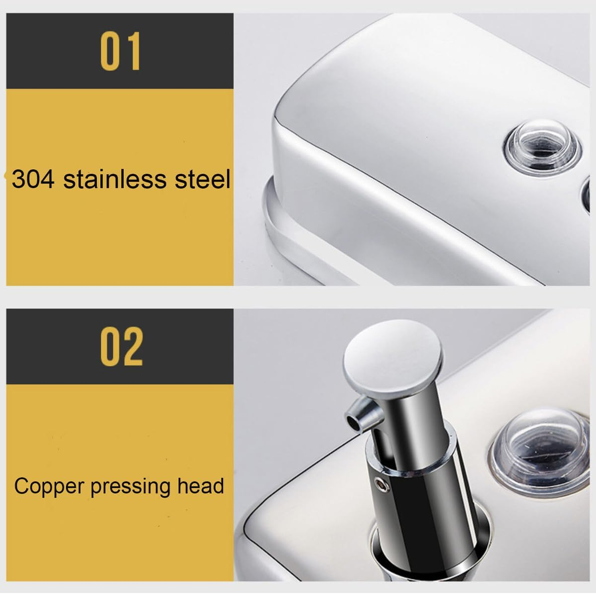 AIMALL Commercial-Grade Stainless Steel Soap Dispenser - Polished Wall-Mounted Lotion Dispenser, Available in 500Ml/800Ml/1000Ml Sizes image number 6