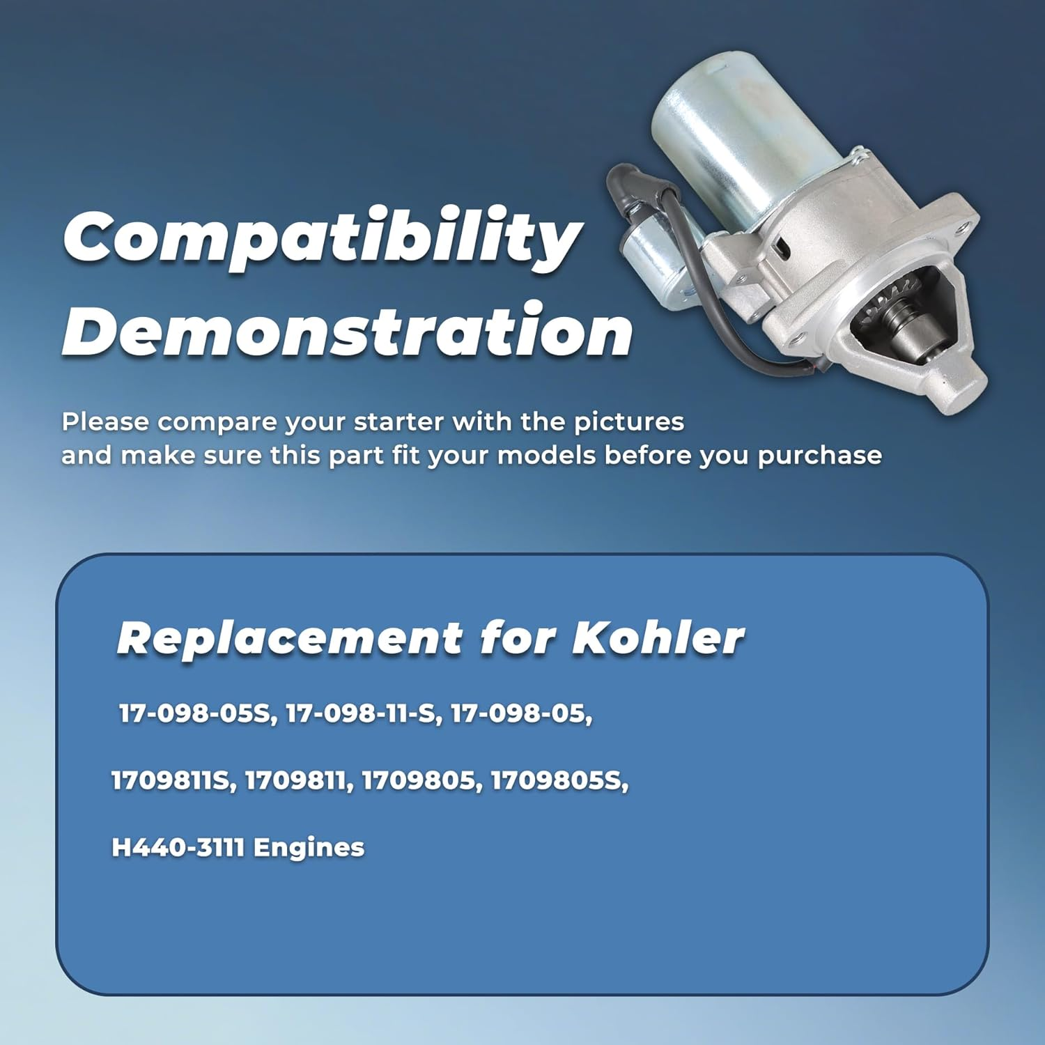 17-098-05 Starter Replacement for Kohler CH440-3111 Engines 17-098-05S, 17-098-11-S image number 5