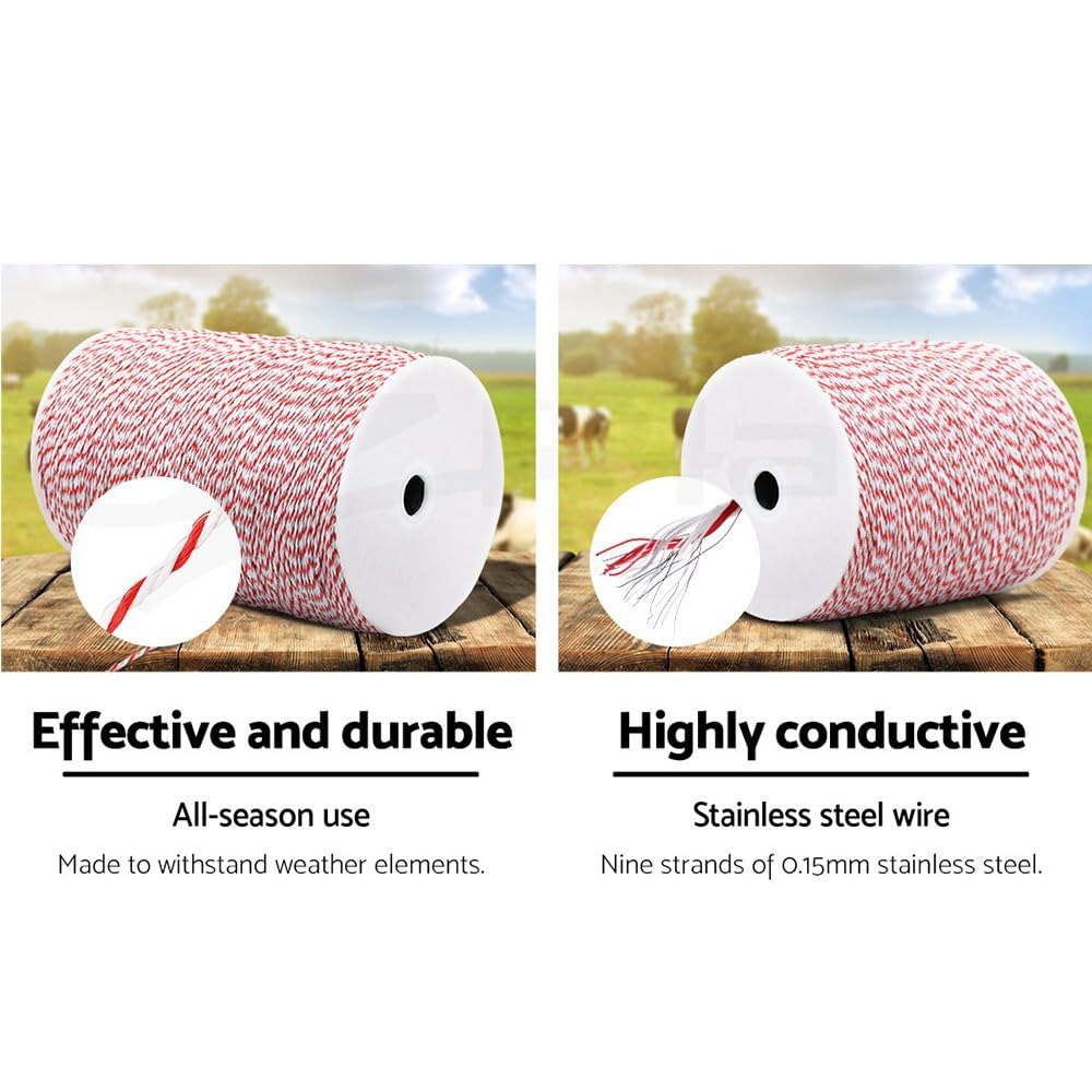 Giantz Electric Fence Wire 1000M Fencing Kit Poly Tape Rope Stainless Steel Farm image number 2