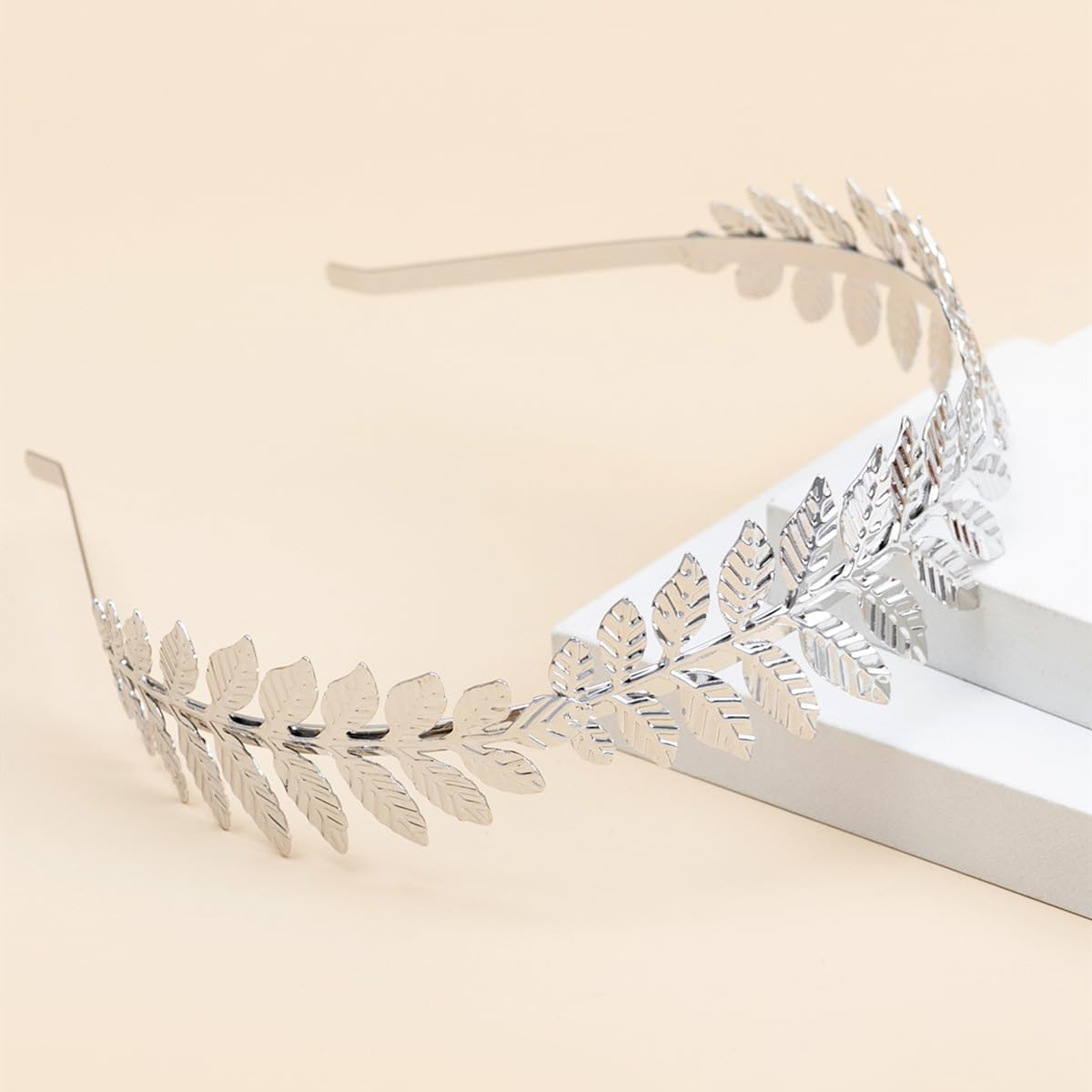 2PCS Dainty Leaf Tiara Headband for Bridal and Roman Goddess Style image number 5