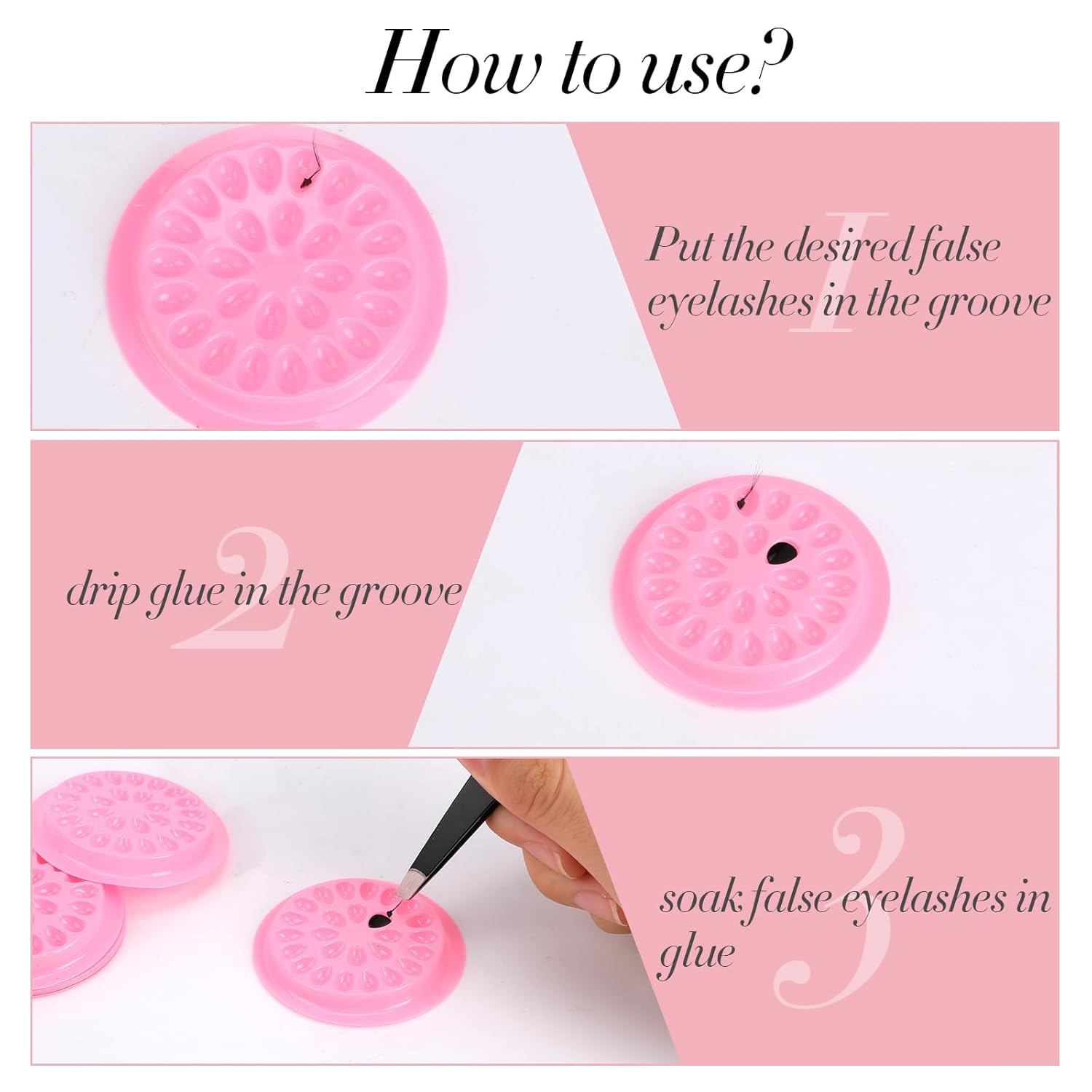 100Pcs False Lash Glue Holder, Lash Trays for Lash Extensions, Disposable Plastic False Eyelashes Glue Holder, Eyelashes Glue Holder Eyelash Extension Glue Holder Pallet Pads(Pink) image number 1