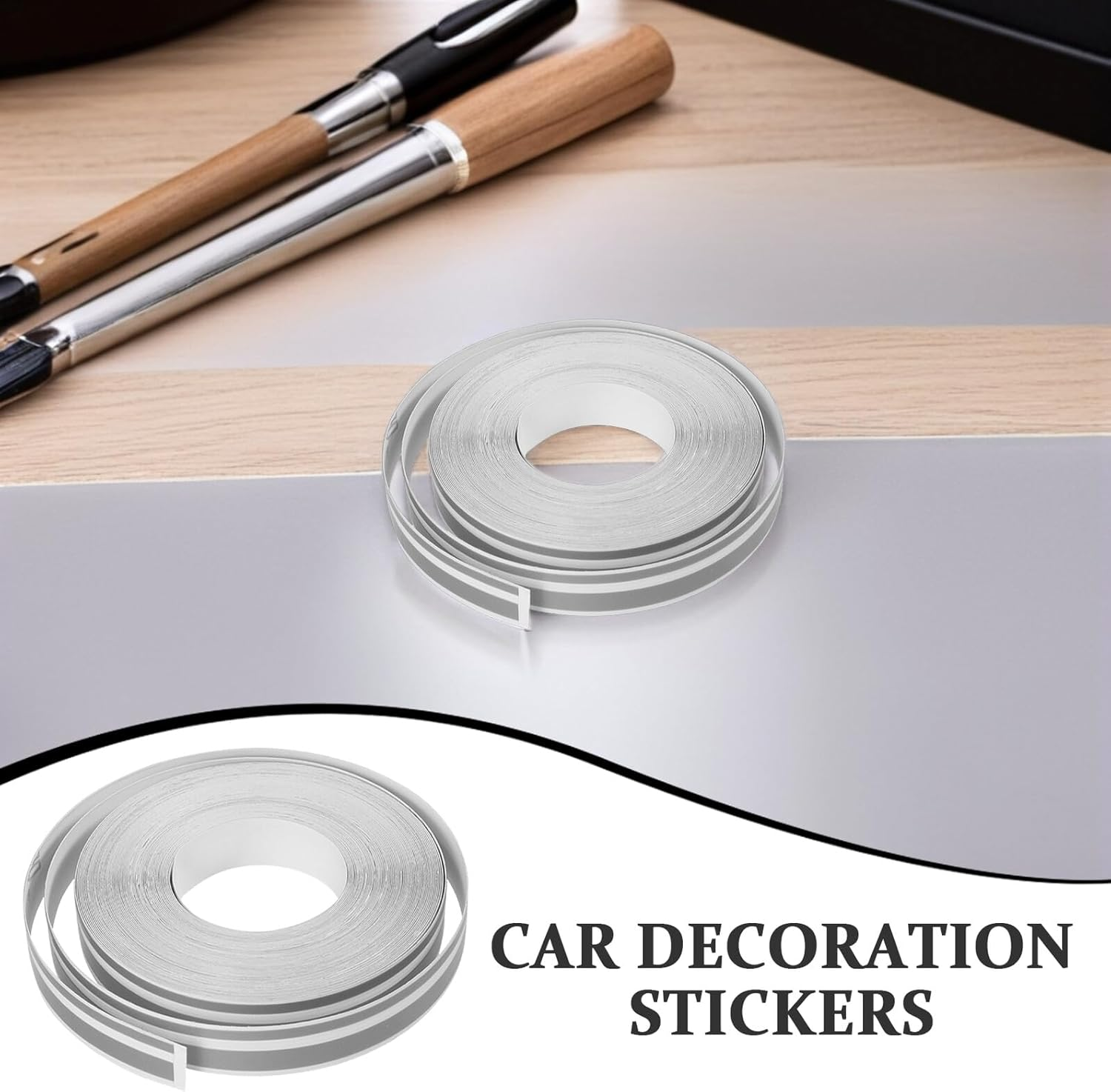 Anneome Decal Pinstripe for Cars Automotive Auto Pinstripe Tape Silver Color 980 * 1.2Cm Overlap Easy to Apply