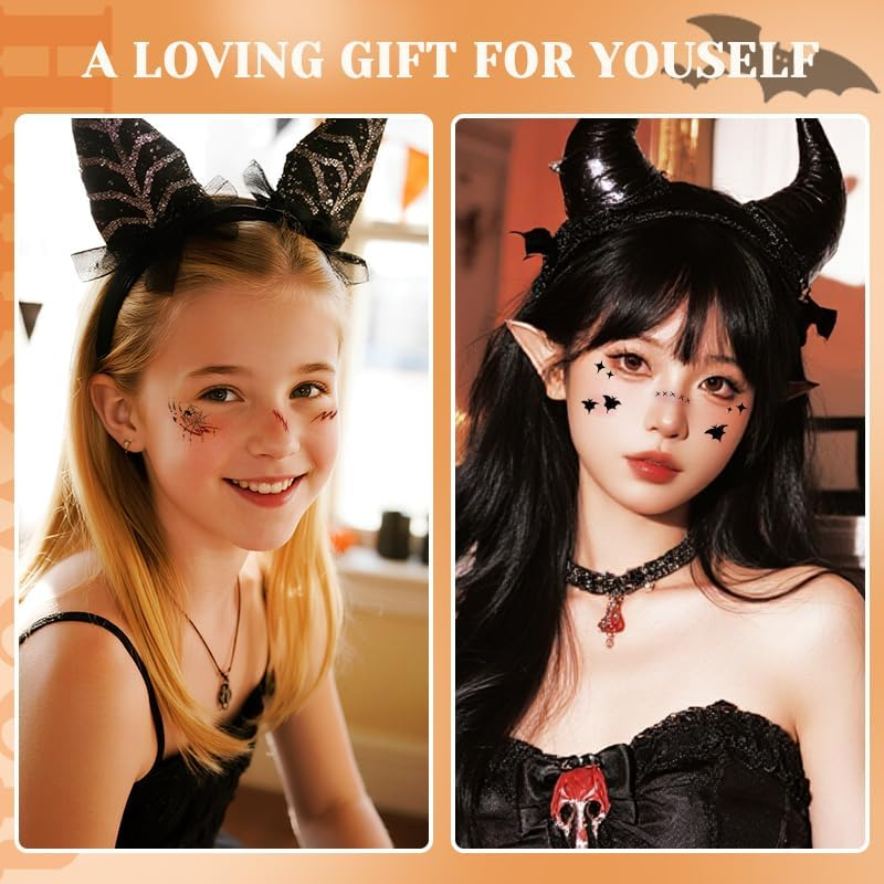 Halloween Face Makeup Stickers Bloody Spider Web Bat Temporary Tattoos for Women Face Eye Shadow Stickers for Girls Halloween Masquerade Costumes Cosplay Party Decorations 3PCS image number 1