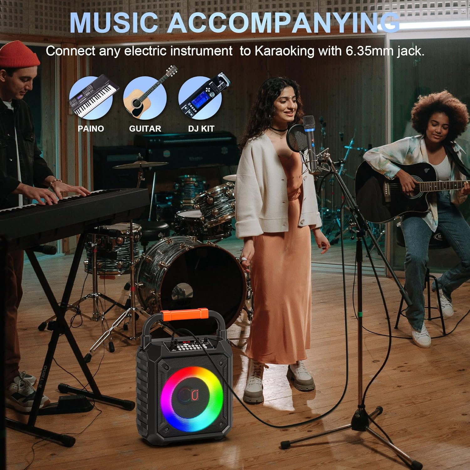 JYX Karaoke Machine 2 Microphones, Portable Bluetooth Karaoke Speaker with DJ Lights for Party & Outdoor, Wireless Microphone Karaoke for Adults, PA System Supports FM, USB, AUX, REC, TF image number 1