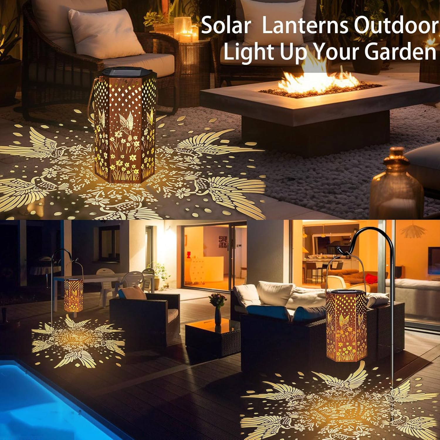 Solar Lights for Outdoor Hanging - 1 Piece Solar Lights for Outdoor Garden - IP65 Waterproof Solar Lantern for Outdoors, Metal Solar Garden Lights for Outdoor Garden Decoration Outdoor Balcony Patio image number 2