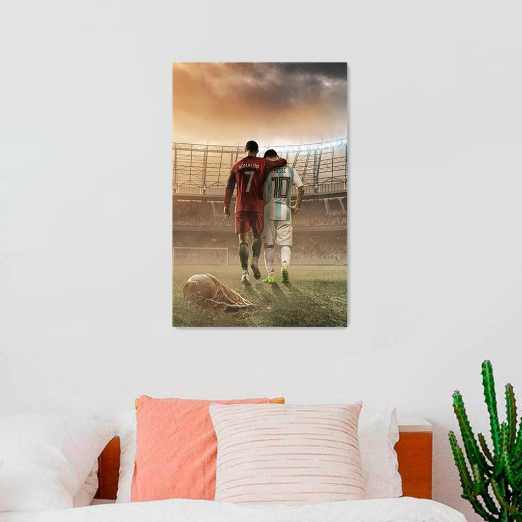 Soccer Superstar Messi Ronaldo Poster for Room Aesthetic Canvas Wall Art Bedroom Decor for Room 40X60Cm Unframed (A) - A image number 2