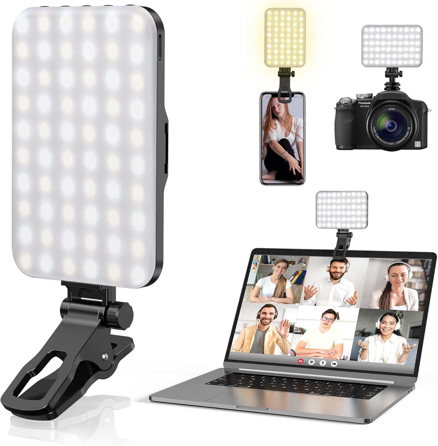 Selfie Light, 60 LED 2200Mah Rechargeable Cell Phone Fill Light 7 Modes, 10-Level Brightness, Portable Clip on Light for Phone/Tablet/Laptop, Zoom Call Vlog Makeup Tiktok Video Fill Light image number 2