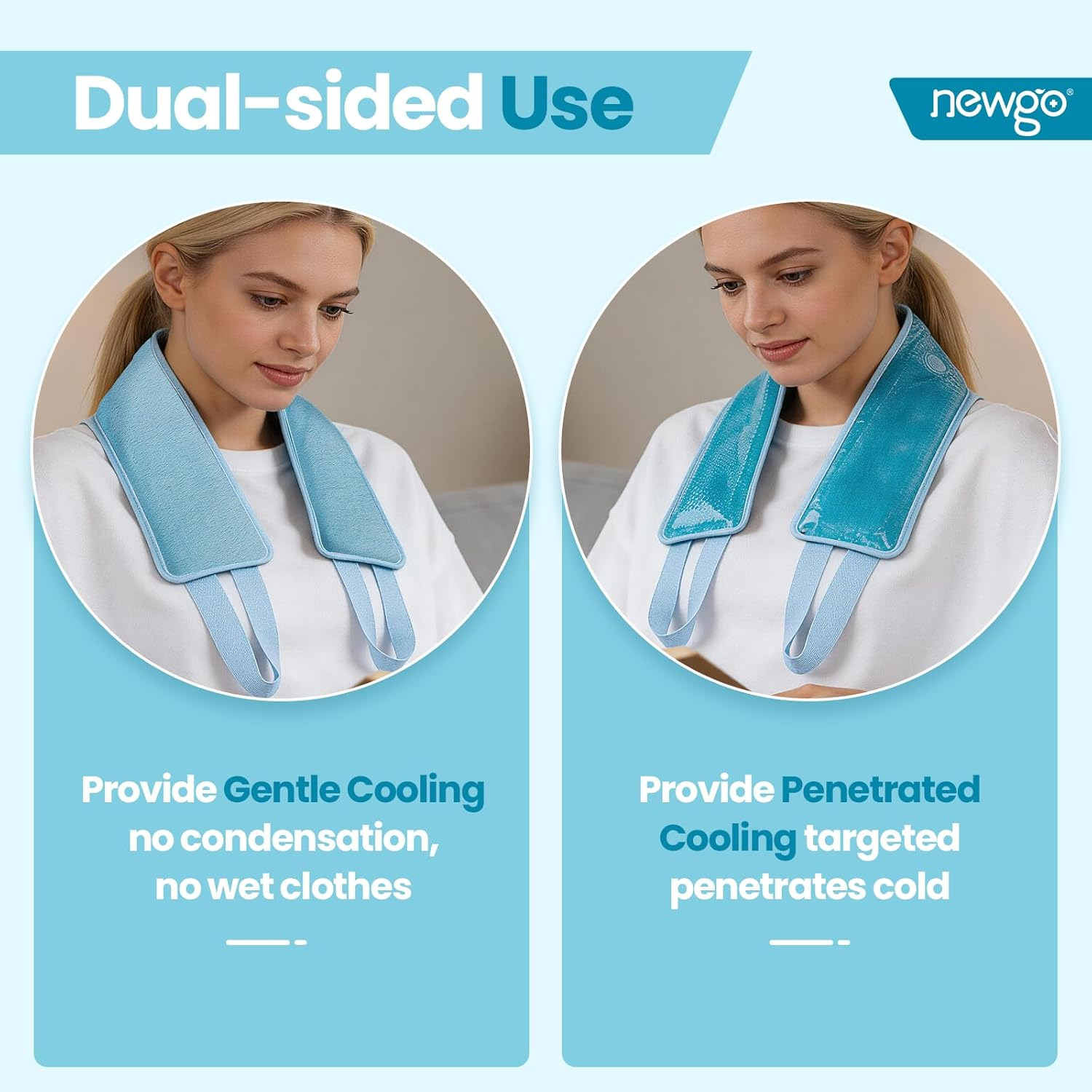 Newgo&reg;Neck Ice Pack Gel Ice Neck Wrap with Soft Plush Backing, Hot Cold Pack Gel Bead Ice Pack for Neck & Shoulder Pain Relief (24.8"X 4.13"）- Blue image number 5