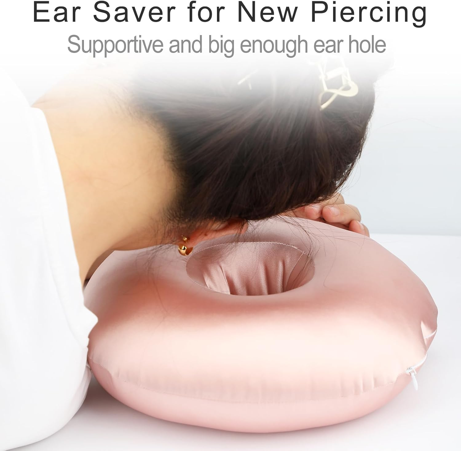 Hapipoppy Silky Ear Piercing Pillows with Hole for Side Sleepers Donut Pillow Ear Pain Relief CNH Pressure Sore Ear Guard Satin Coral image number 5