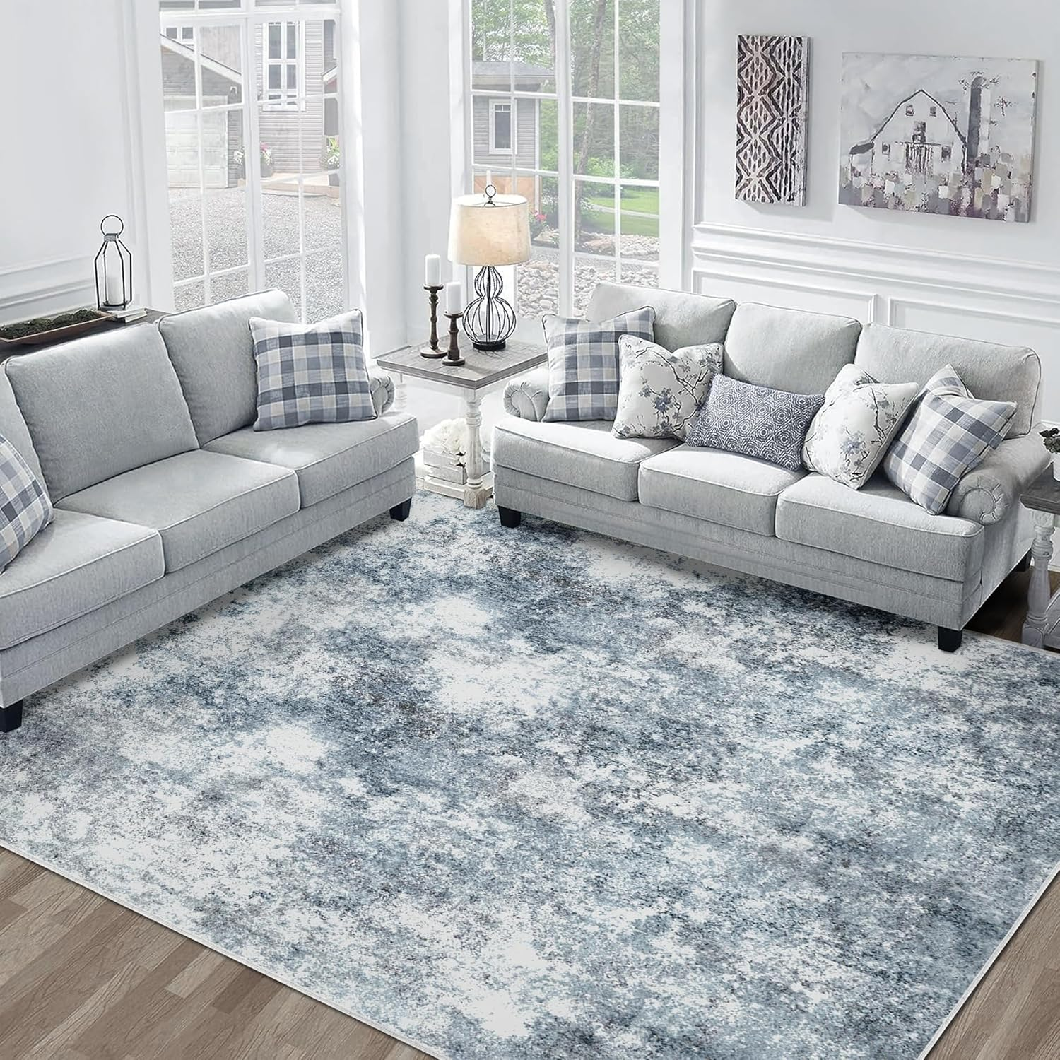 Large Area Rug Living Room Rugs, Modern Abstract Area Rug Deerly Washable Large Bedroom Rug with Non Slip Rubber Backing for under Dining Table Office Bedroom Indoor (Bluegrey, 200X300) image number 5