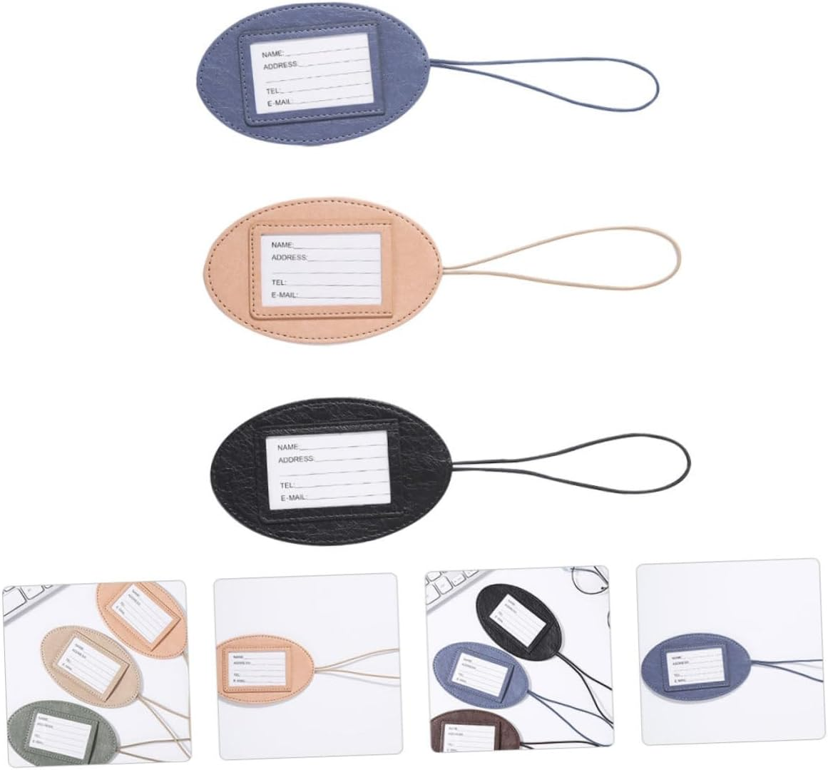 MOKKHNB 3Pcs Pu Leather Luggage Id Tags Cartoon Design Multifunctional Travel Bag Tags with Strap Portable Suitcase Identifiers for Air Travel Random Color image number 2