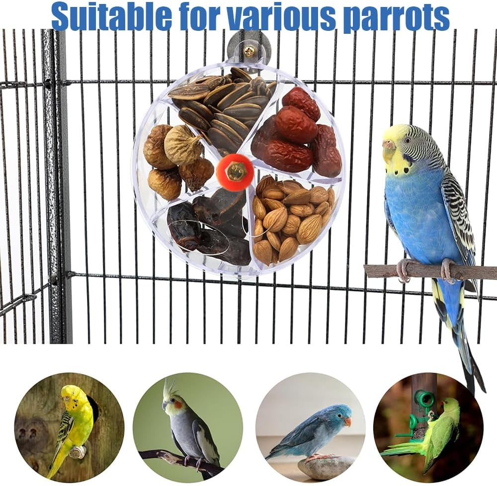 Bird Creative Foraging, System Wheel Seed Food Ball, Bird Foraging Toys,Creative Parrot Food Tray,Parrot Wheel Feeder, Compartmented Food Box for Small and Medium Parrots (Transparent) image number 5