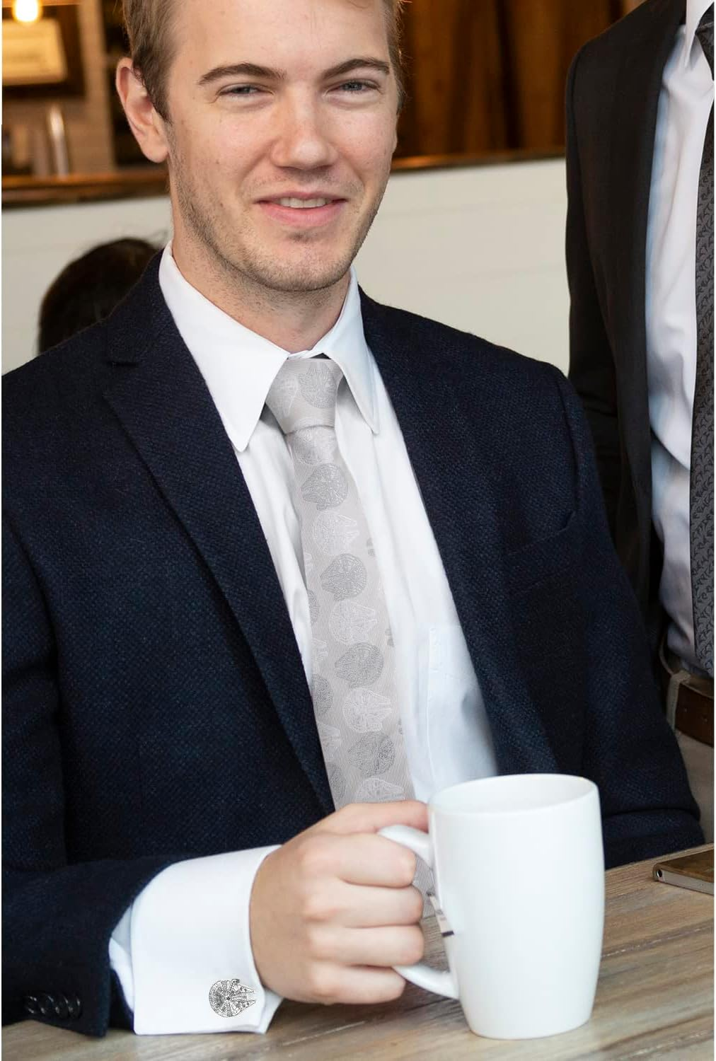 Cufflinks Inc. Star Wars Millennium Falcon Gray Silk Tie for Adults Men, Han Solo Ship Patterned Necktie, Officially Licensed by Lucasfilm LTD, Gray image number 4