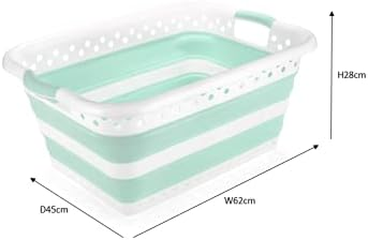 Addis 517934 Foldable Rectangular Laundry Basket, White & Aqua Haze, 45 Litre image number 2