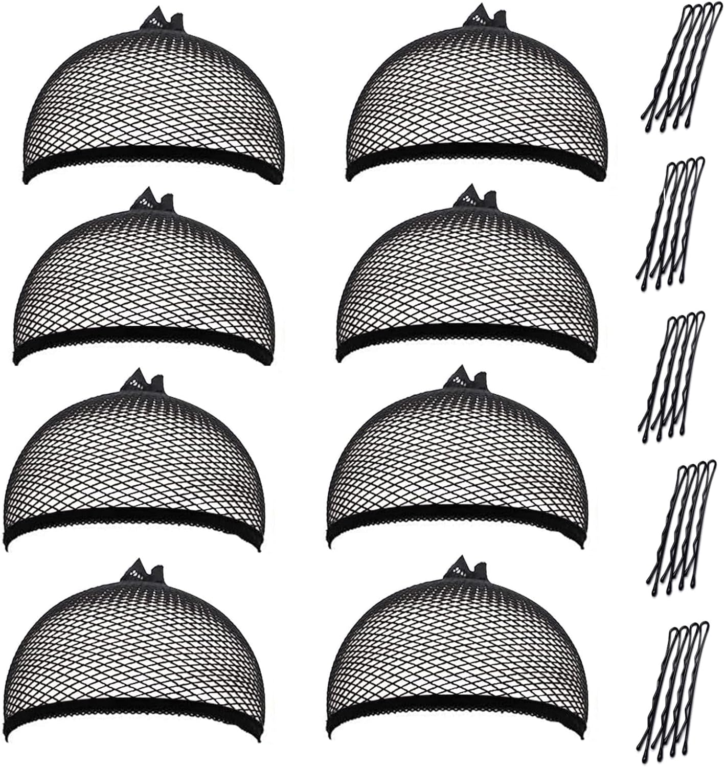 Wig Cap 8 Pcs Women Nude Mesh Weaving Caps Black Fishnet Wigs Caps,Stretchy Hair Net 20 Pcs 2 Inch Black Bobby Pin Girls Hair Pins Mesh Weaving Caps Fishnet Wigs Caps Stretchy Hair Net (Multicolor)