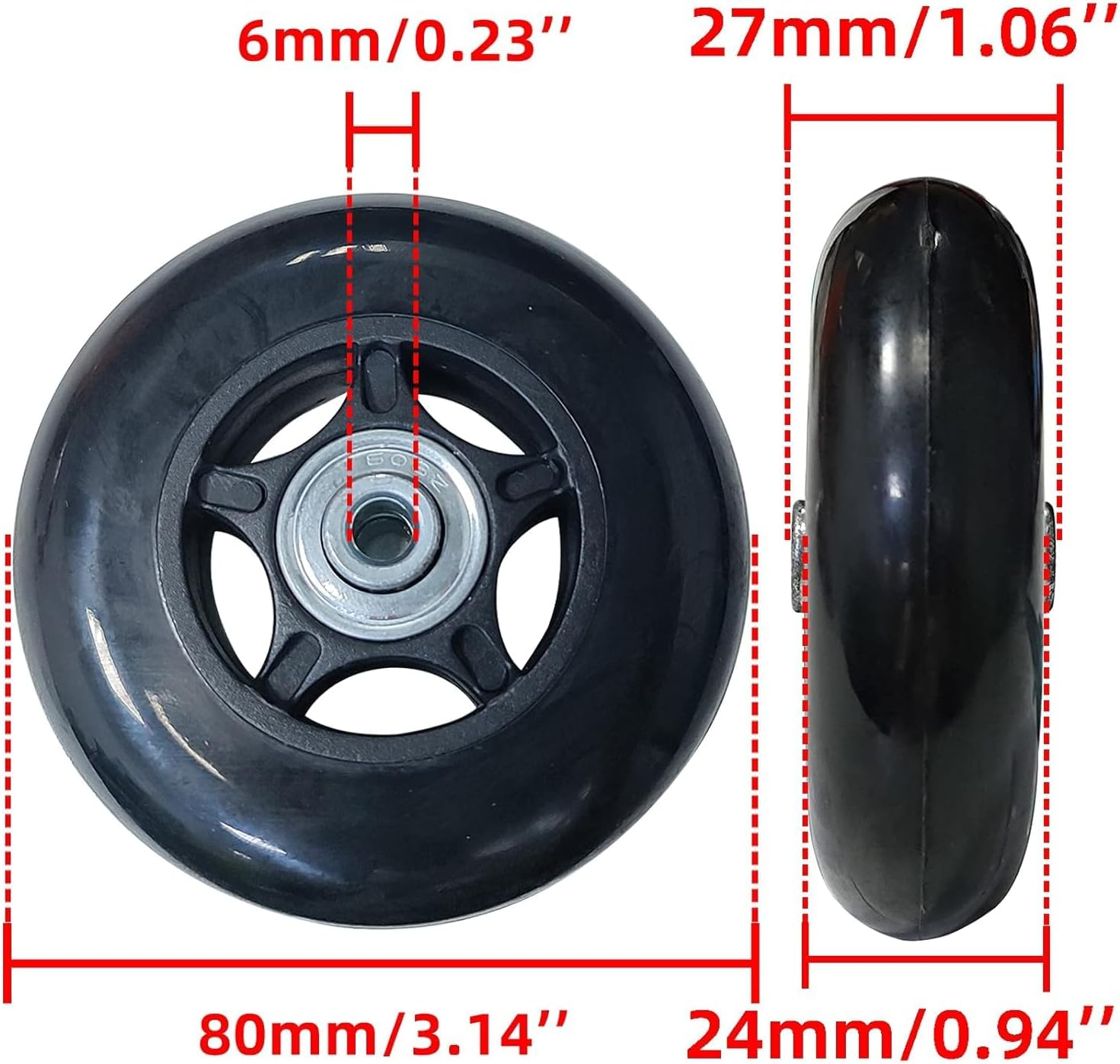 Luggage Suitcase Replacement Wheels 360 Spinner Wear Resistant Rubber Caster Deluxe Repair Tool Kits with Metal Bearings Axles M6 X 36Mm, Black, 60Mm X 18Mm X 6Mm, 2Pcs image number 2