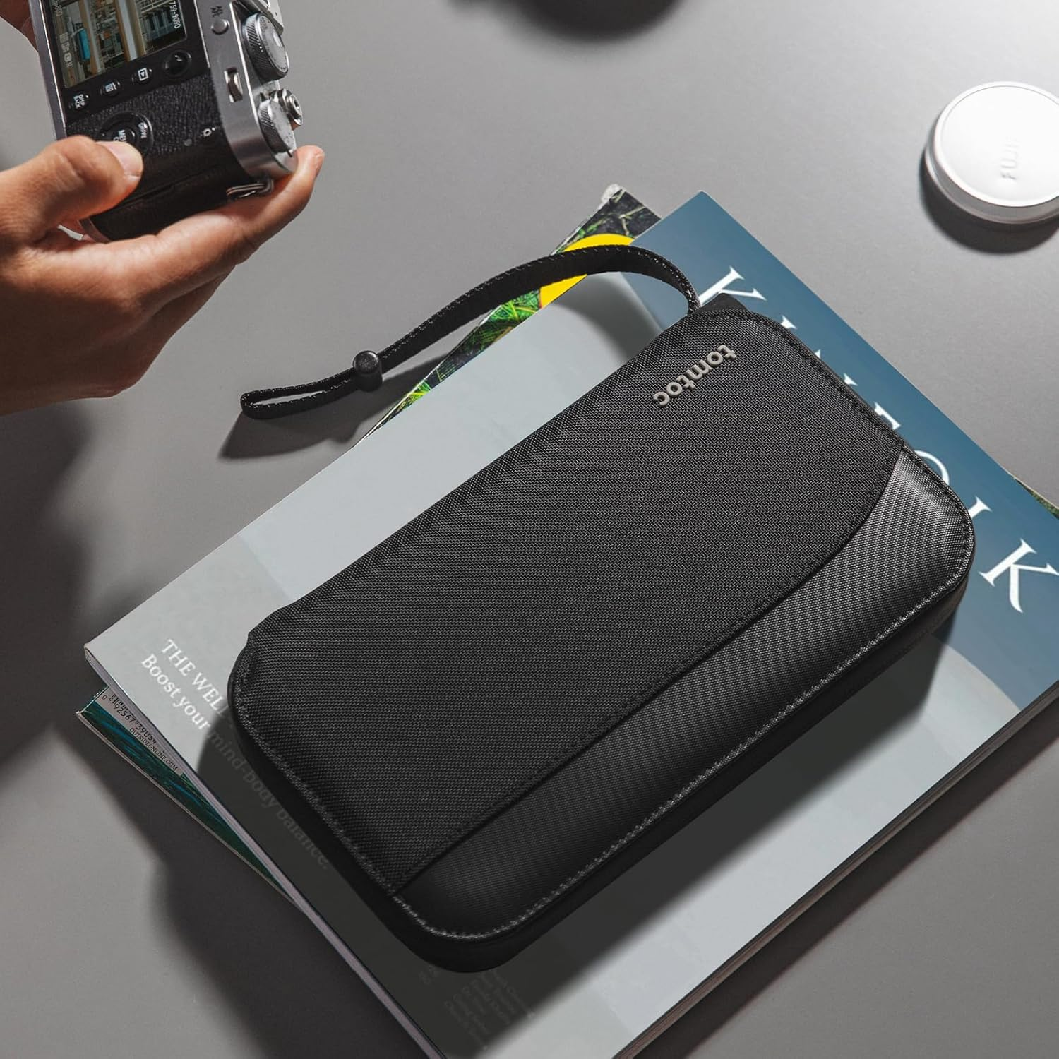 Tomtoc Family Passport Holder for 4 Passports with a Sim Card Holder and Eject Pin, RFID Blocking Travel Wallet for Flight Tickets, Id/Credit Card, Money, Waterproof Passport Cover with Wrist Strap - Gray image number 2