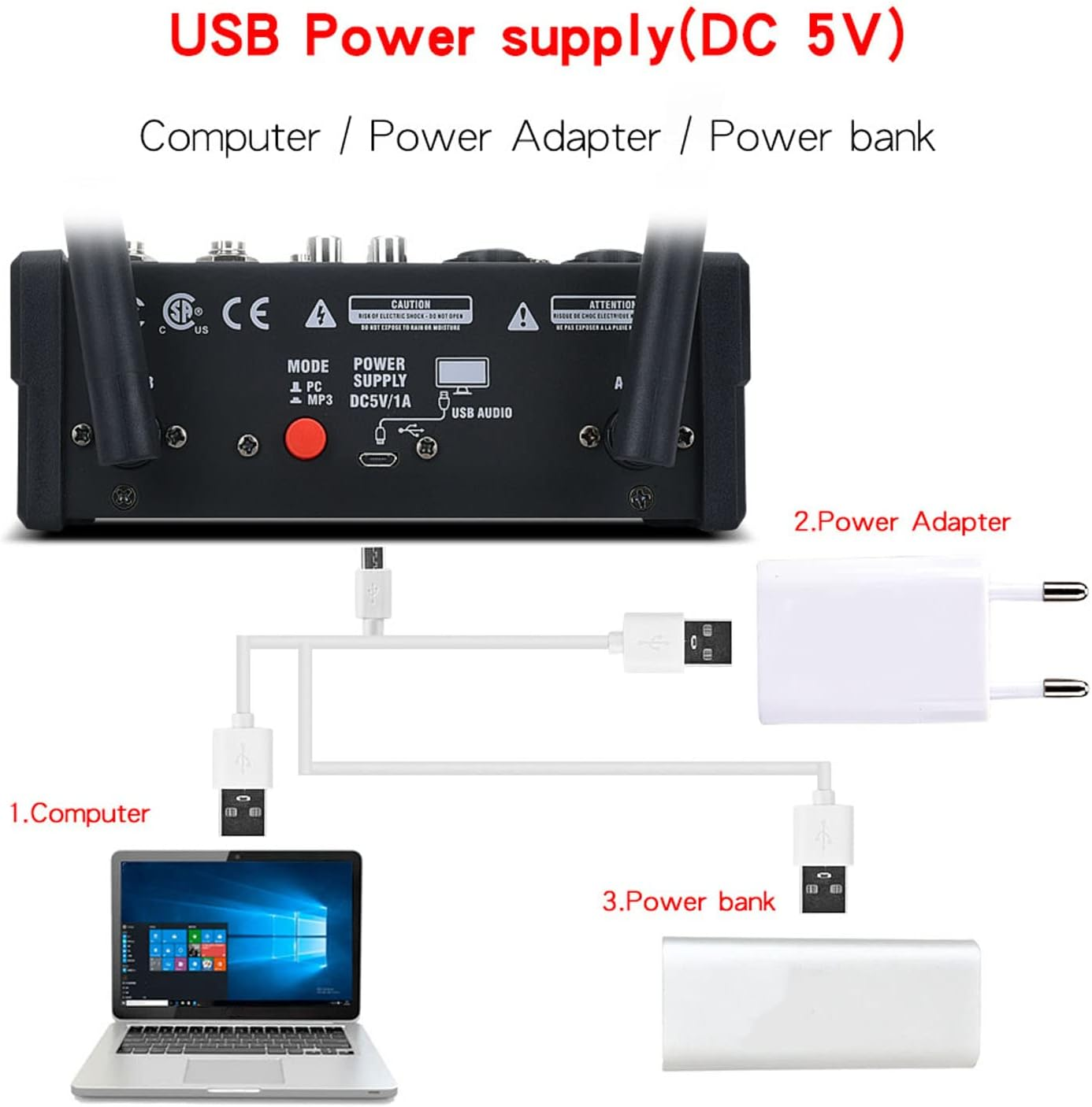 Professional Mixer, 4 Channel Stereo Mixer with 2 Wireless Microphones, Portable DJ Mixer Sound Board Console System for Live Streaming image number 2