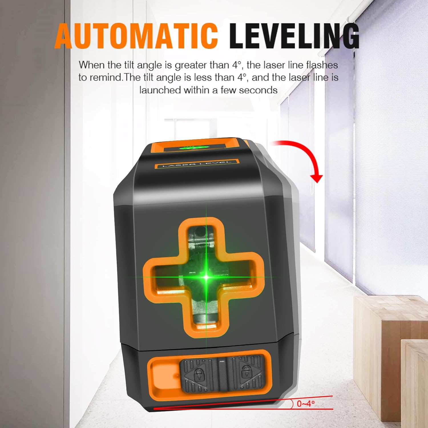 Laser Level with Self-Leveling, Cross Line Laser Leveler Construction Tool for Home Renovation DIY, Cabinet Making, Picture Hanging, Floor Level with Carrying Pouch and 2 AA Batteries image number 3
