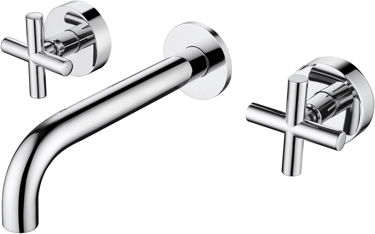 Decaura Bathroom Wall Sink Tap Set Cross Handles Basin Bath Spout Vanity Spa Bathtub Water Outlet with 1/4 Turn Twin Tap Set Brass (Matt Black)