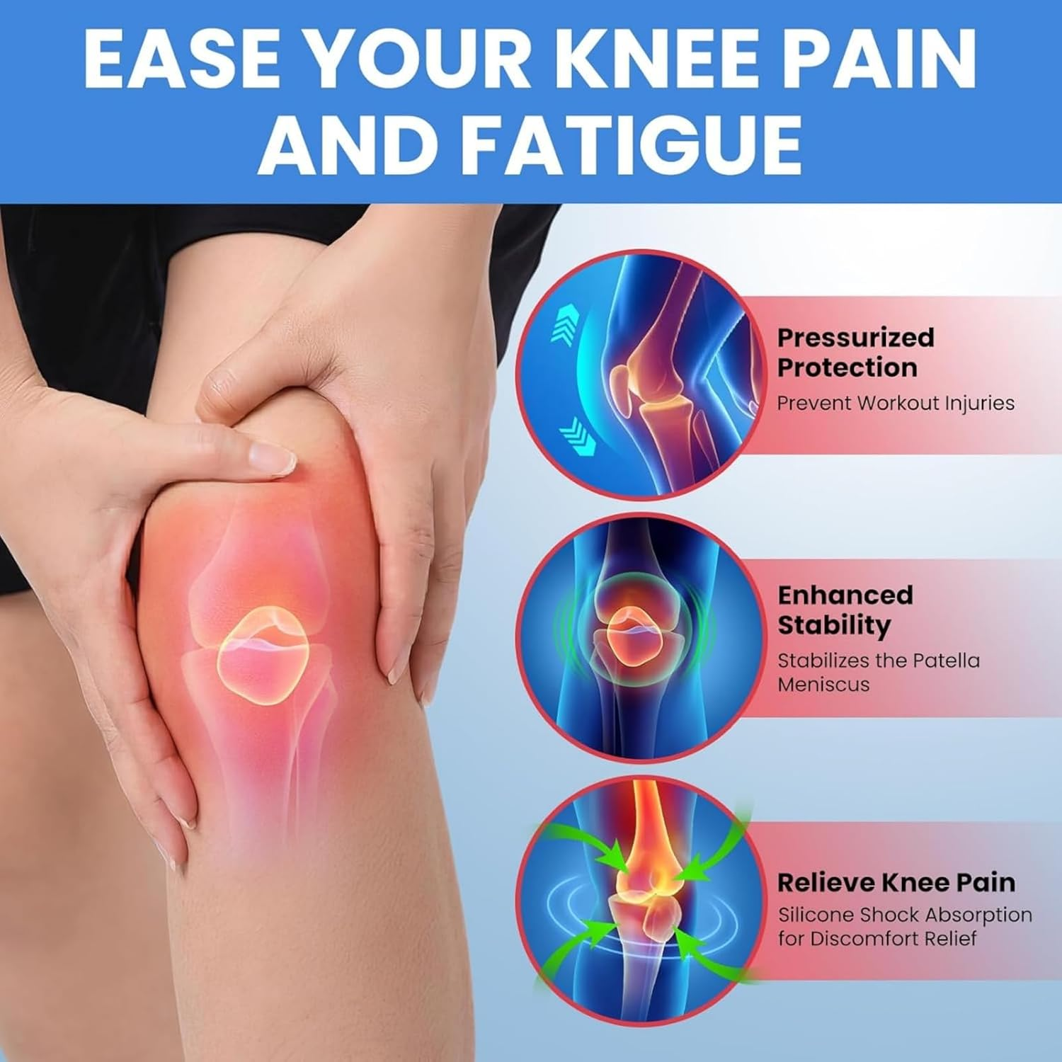 Adjustable Knee Brace for Women & Men with Patellar Tendon Support - 2Pcs Compression Knee Strap for Pain Relief, Arthritis, Meniscus Tear, Running, Hiking, Sports - Non-Slip, Waterproof Design (Gray)