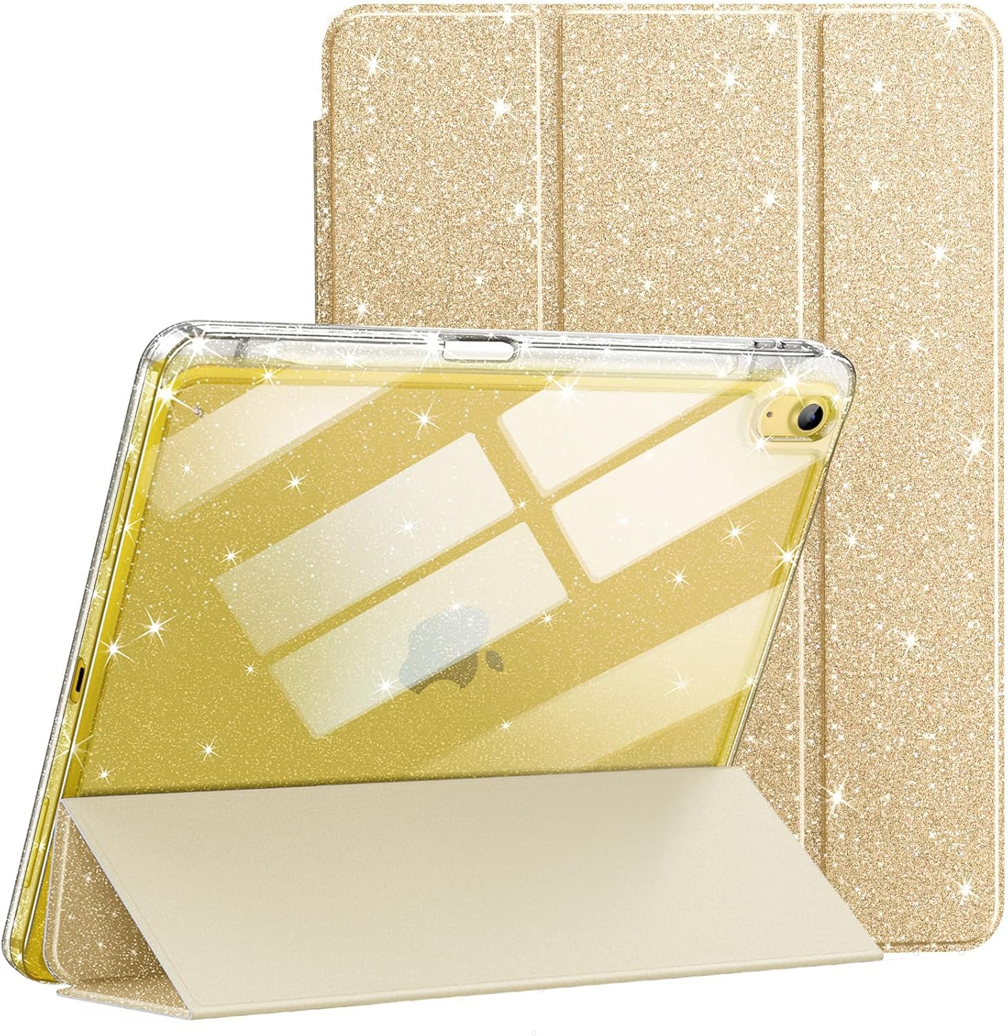 Jetech Glitter Case for Ipad (A16) 11Th/10Th Generation (2025/2022) with Pencil Holder, Cute Sparkly Slim Cover for Kids and Girls, Shiny Clear Back Shell (Pink)