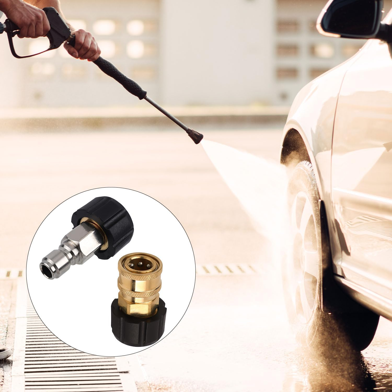 Gosknor 2Pcs Pressure Washer Adapter Set, M22-14Mm to 3/8 Inch Quick Connect Pressure Washer Fittings Quick Disconnect Kit Quick Connect Hose Fittings for Power Washer Hose