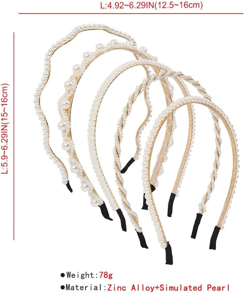 Headband with Pearls, Women'S Pearl Headband, Pack of 5, Elegant White Faux Pearls, Hair Accessories for Women, Girls, for Wedding, Birthday, Party, Valentine'S Day image number 2