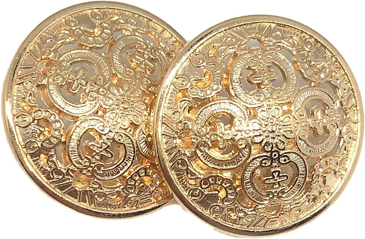 20PCS Clothes Button - Retro Hollow Sewing Button Shank round Shaped Metal Button Set for Men Women Blazer, Coat, Uniform, Shirt, Suit and Jacket (Light Gold, 20Mm) image number 2