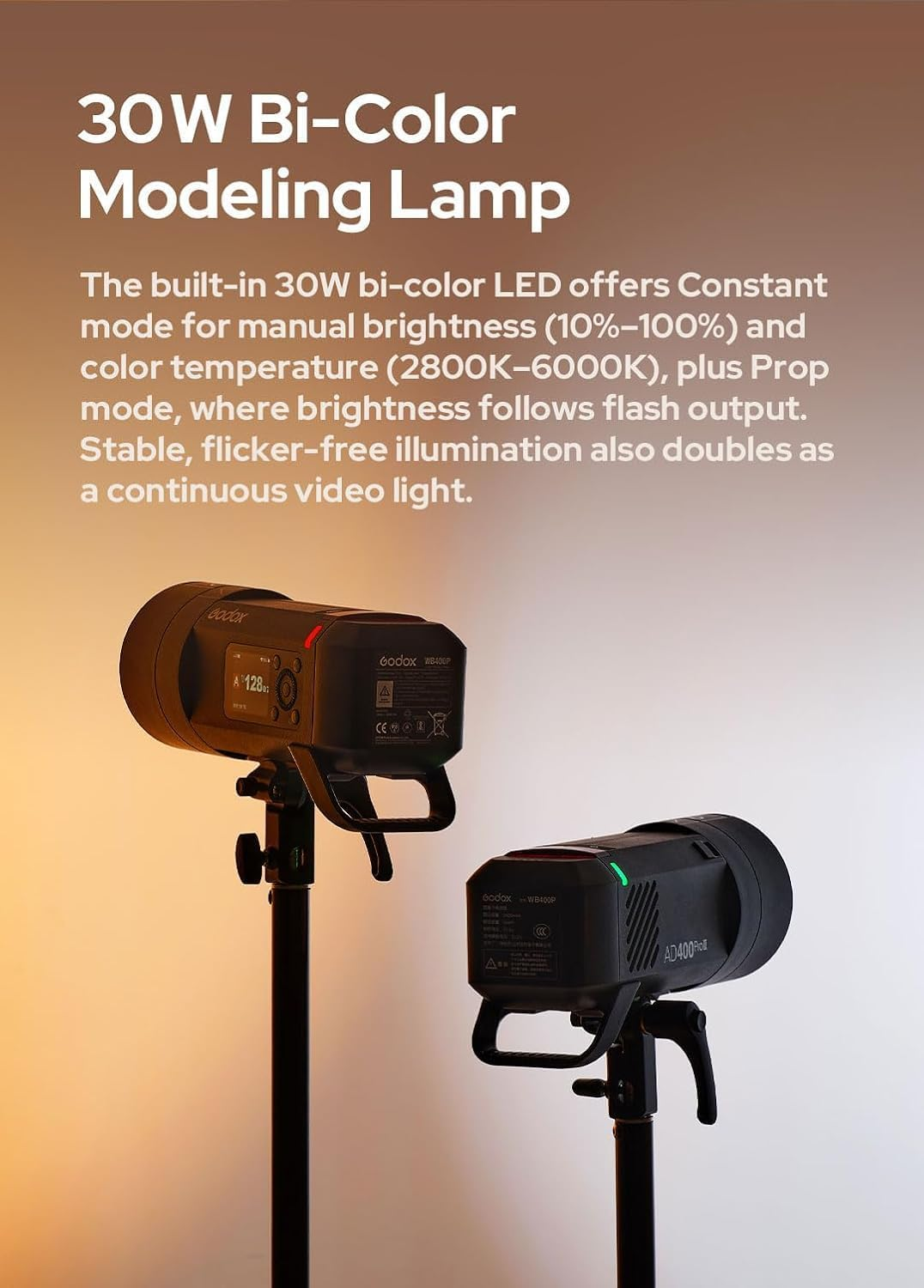 Godox Ad400Pro II 400Ws All-In-One Outdoor Flash, GODOX AD400 Pro II TTL Portable Wireless Strobe Monolight,460 Full Power Pops,0.01&ndash;1S Recycle,1/8000S HSS,30W Bi-Color Led,&plusmn;75K Stable Color image number 5