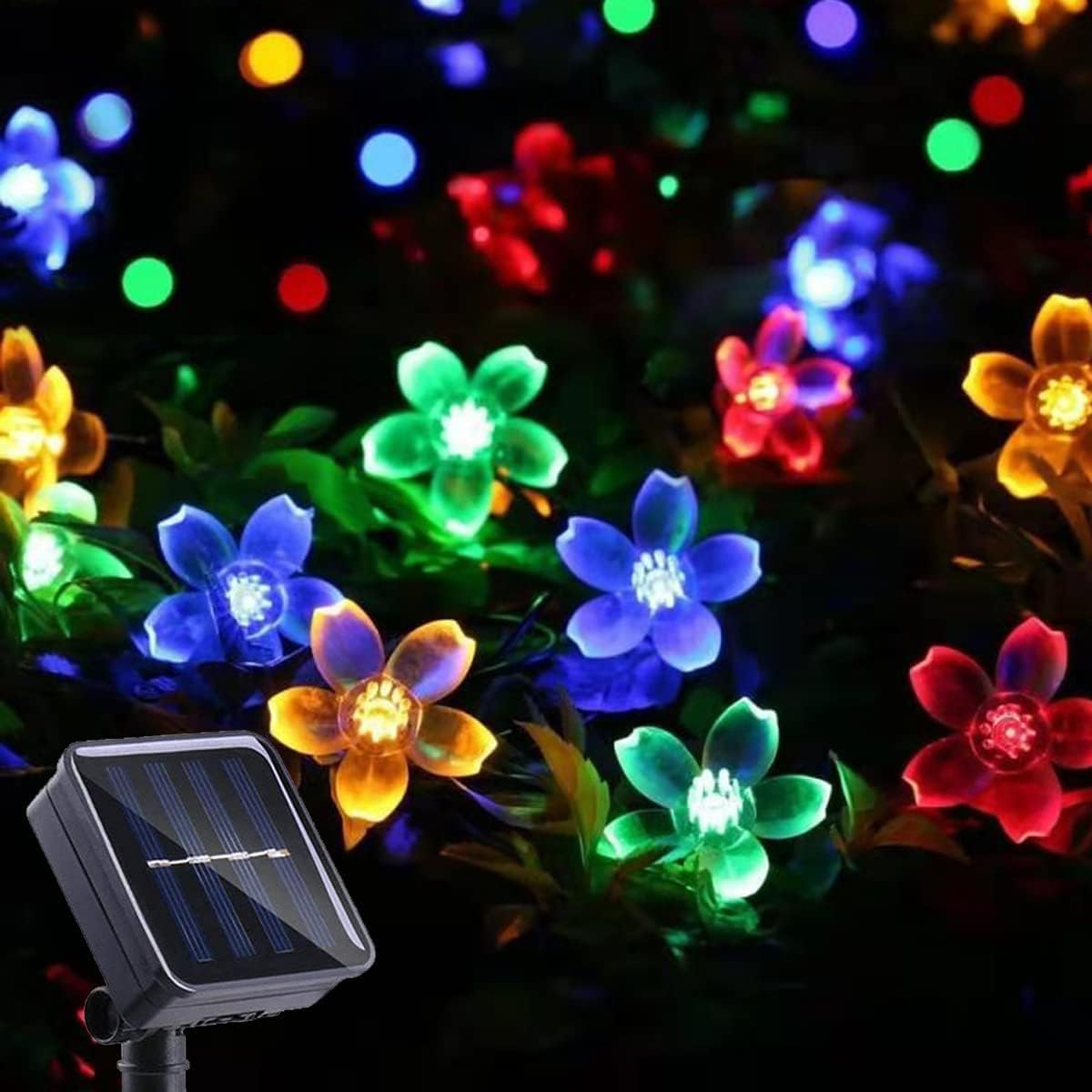 Solar String Lights Garden, 23Ft 8 Modes 50 LED Blossom Solar Powered Fairy Lights Waterproof Outdoor Flower String Lights for Patio, Yard, Home, Lawn, Party Decorations (Multicolor, 7M 50Leds)