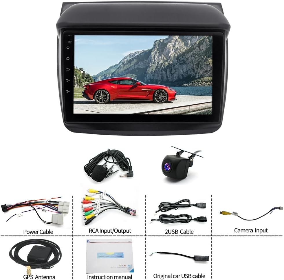 Car Stereo Compatible for Mitsubishi Triton ML MN 2006-2015 Double DIN Car Stereo Radio 2+32G 9" Touch Screen Radio Wireless Carplay Android Auto Bluetooth Wifi FM GPS Mic image number 3