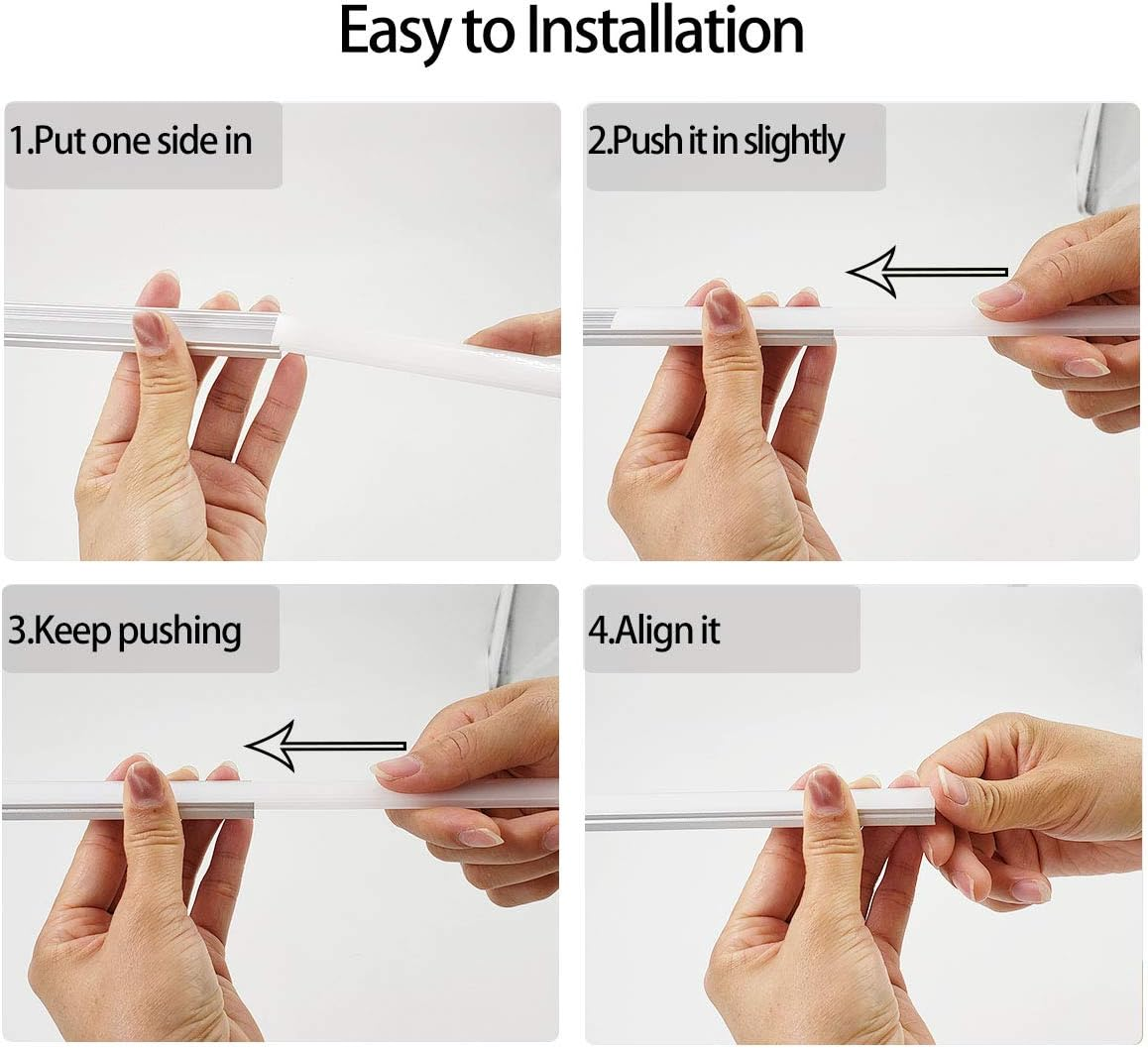 HAMRVL 6-Pack 30Cm/1Ft 17.2X7Mm Led Aluminum Channel System U Shape with Cover, Led Strip Light Diffuser Track with White End Caps and Mounting Clips Accessories for under Counter Light Fixture image number 5