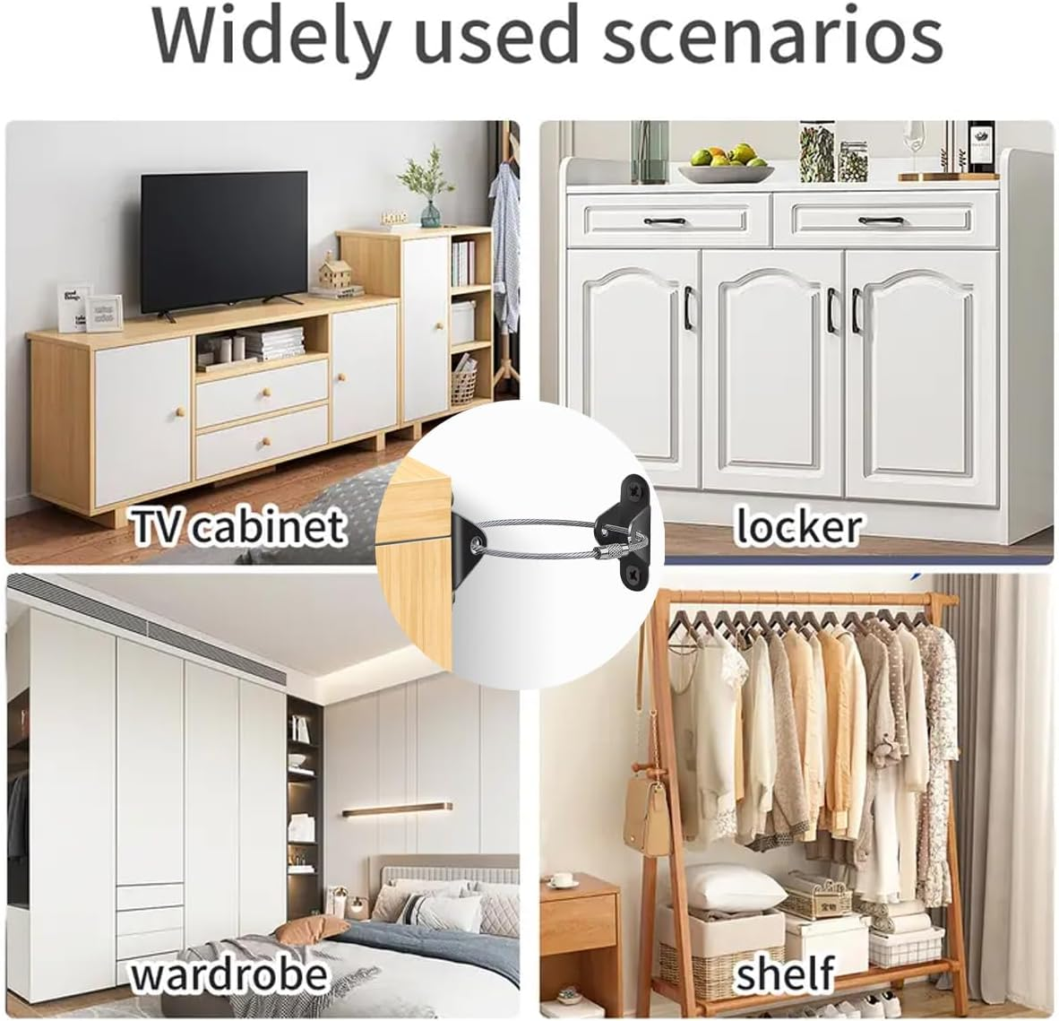 AIMALL 10 Sets Adjustable Black Steel Wire Furniture Anti-Tip Kit for Child Safety, Heavy Duty Nylon Straps for Shoe Cabinet, Bookshelf, Bucket Cabinet, Size 7.87In image number 1