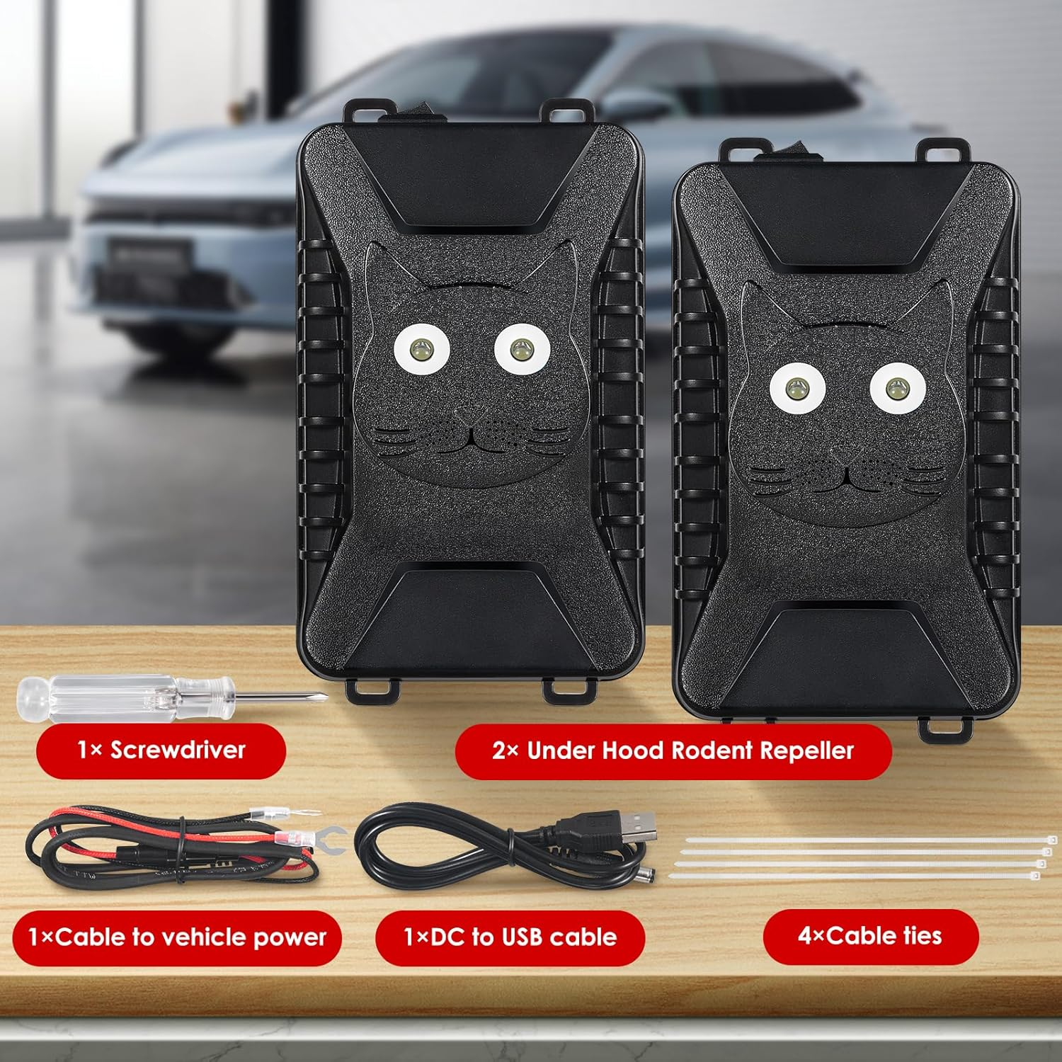 2 Pack Ultrasonic Rat Repeller for Car Engines under Hood Animal Repeller Battery Powered Rat Deterrent with LED Strobe Lights Car Truck RV Rodent Defense Vehicle Protection