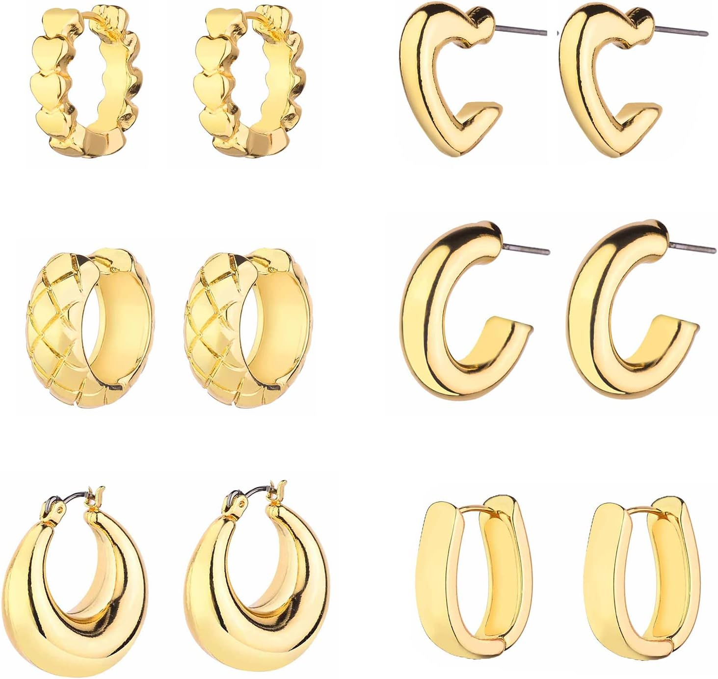 Wgoud Chunky Hoop Earrings Set 14K Gold Hoop Earrings for Women Hypoallergenic, Thick Hoops Earring Set, Twist Huggie Hoop Earring