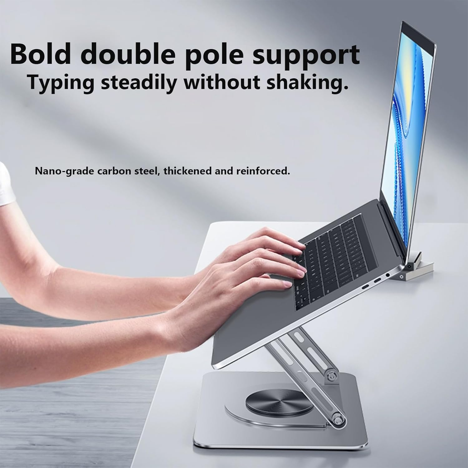 Laptop Stand for Desk, 360&deg; Rotatable Durable Metal Tablet Stand, Adjustable Angle Foldable Portable Sturdy Holder for Macbook, Ipad Pro, Galaxy Tab,Ipad, Dell, HP, Lenovo, Silver image number 2