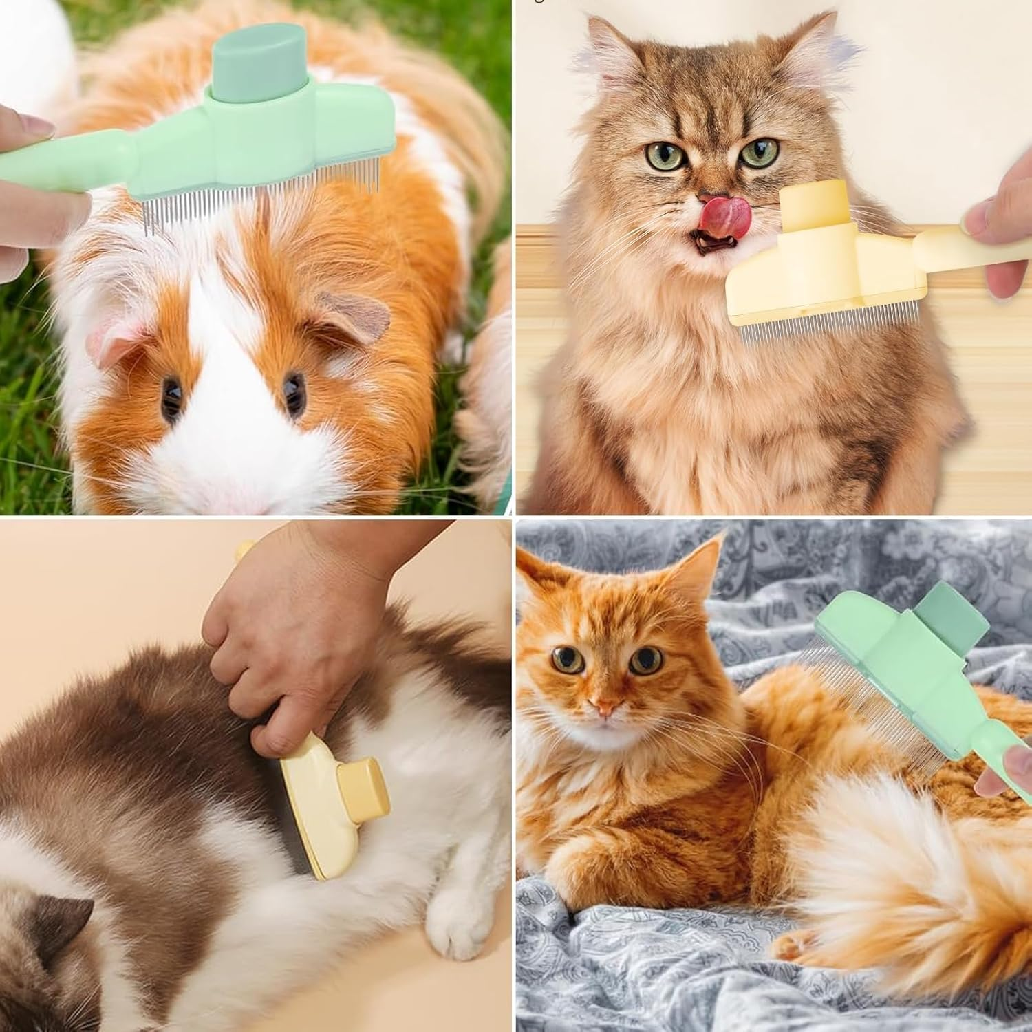 Alriedy Set of 4 Self-Cleaning Flea Combs - Premium Cat Comb & Dog Comb | Double Sided Fur Flash Brush with Stainless Steel Tines | for Long/Short Hair, Fleas, Ticks & Hair Removal image number 2