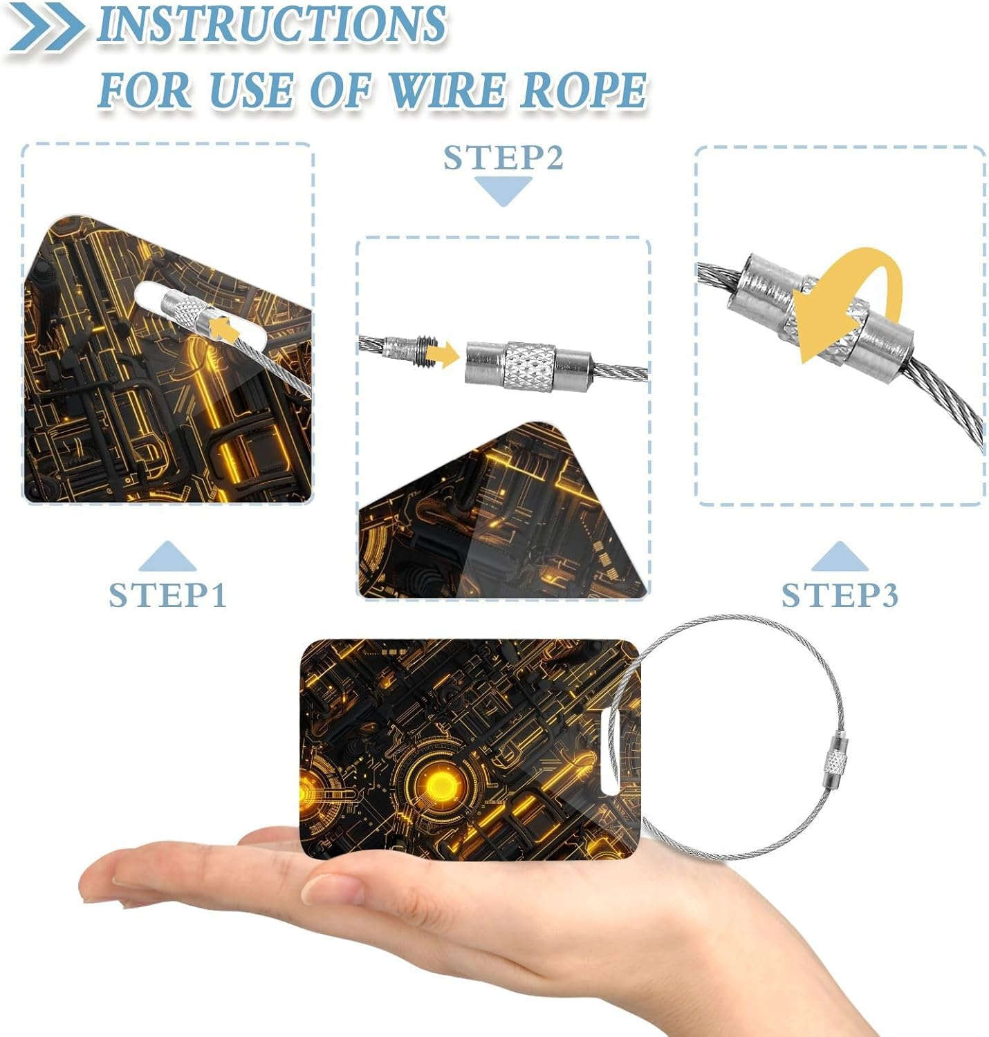 Cool Yellow Gear Acrylic Travel Suitcase Tags Airport Luggage Tags Baggage Tag for Air Travel 4 Pack Luggage Tags Set image number 1