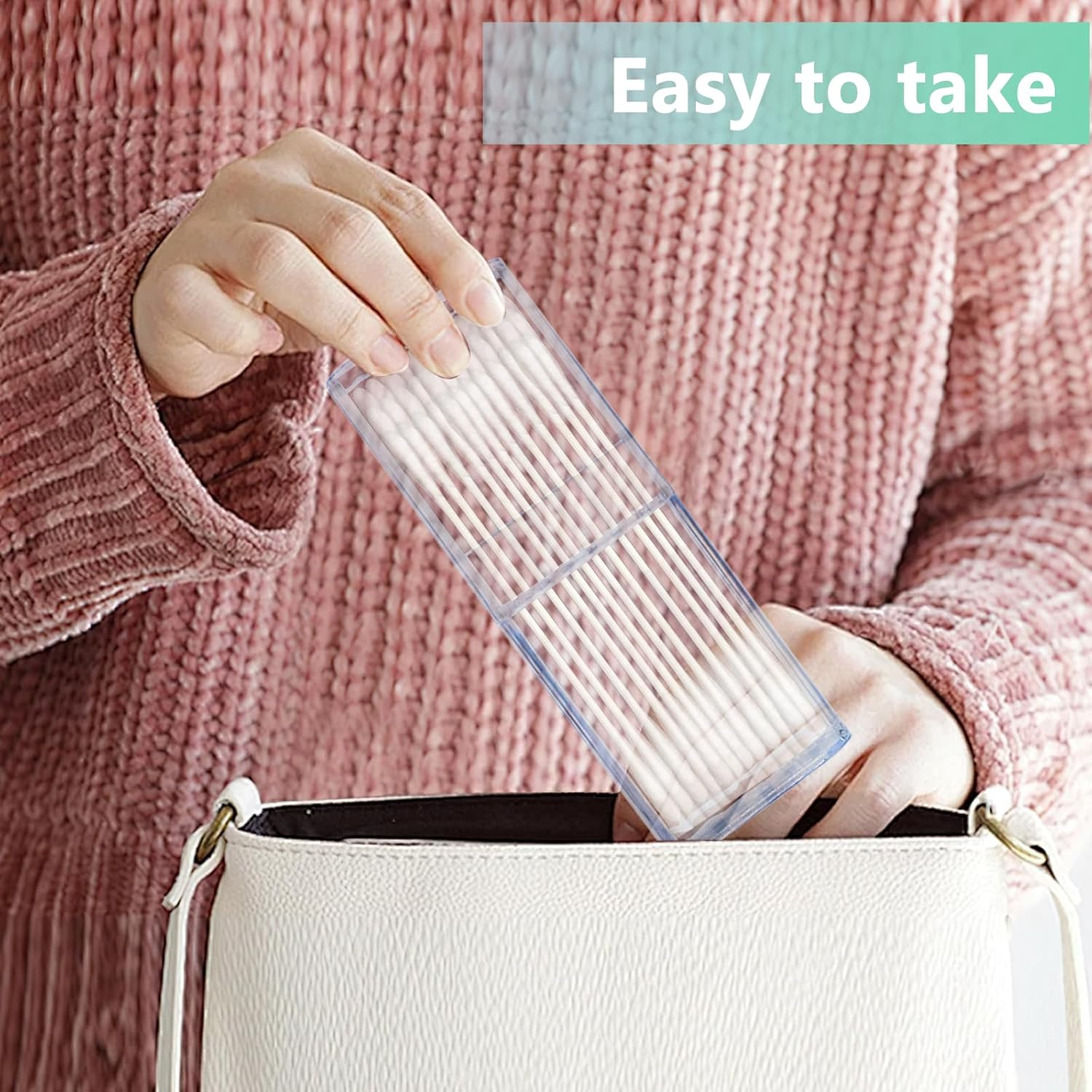 9 Pcs Mini Floss Qtip Travel Case，Flosser Cotton Swab Holder for Travel，Portable Transparent Flosser Dispenser Storage Case for Organize Small Items (White) image number 6