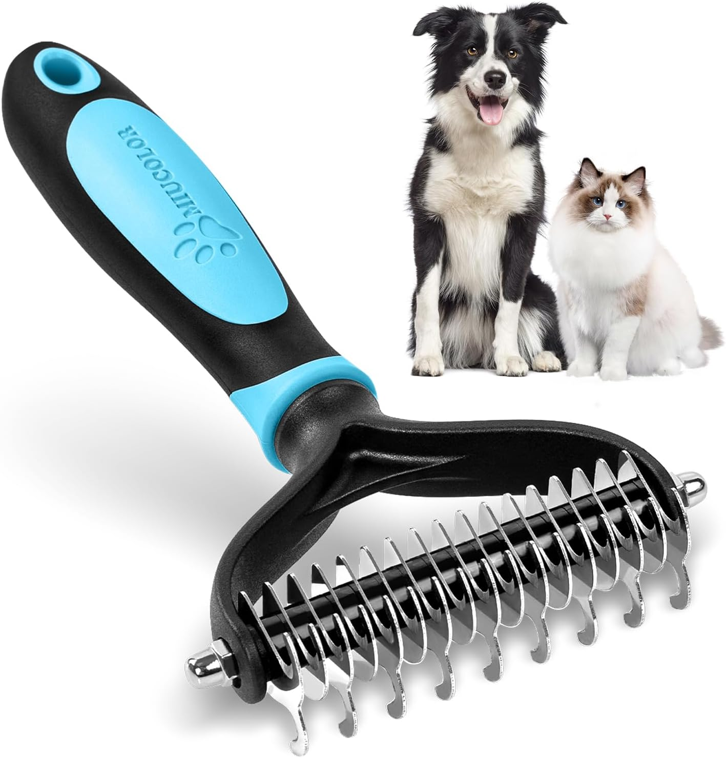 MIU COLOR&reg; Pet Grooming Undercoat Rake Comb Dematting Tool, TPE + PP, 11 Teeth Wide(Blue)