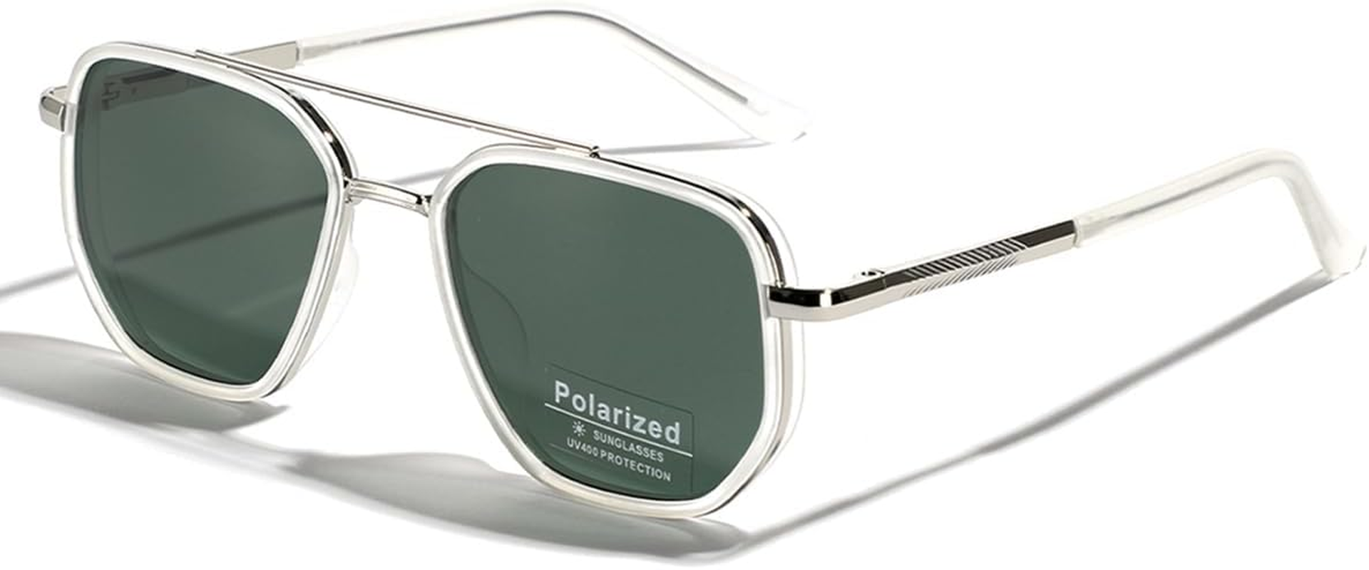 LIGOES TR90 Polarised Sunglasses Retro Square Flattop Sunglasses Double Bridge Full Frame UV400 Lens Glasses