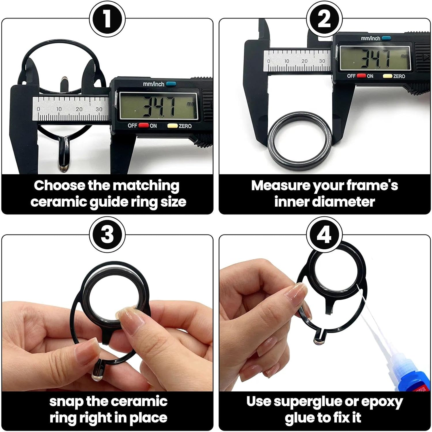 9KM DWLIFE Fishing Rod Repair Ceramic Guide Ring Replacement Kit 14 Sizes 0.13In to 1.86In image number 1